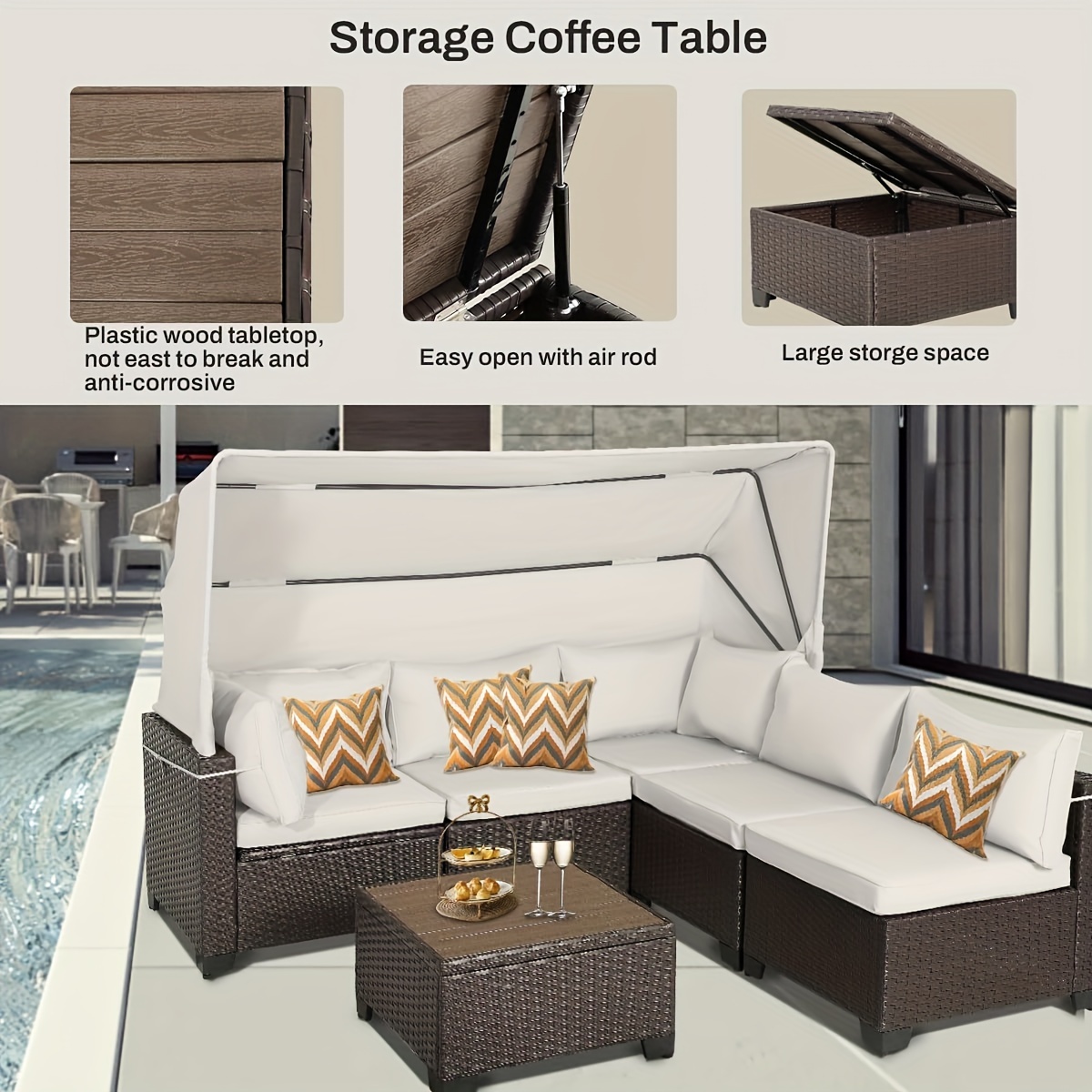 6pcs outdoor patio furniture set sectional sofa set rattan Temu