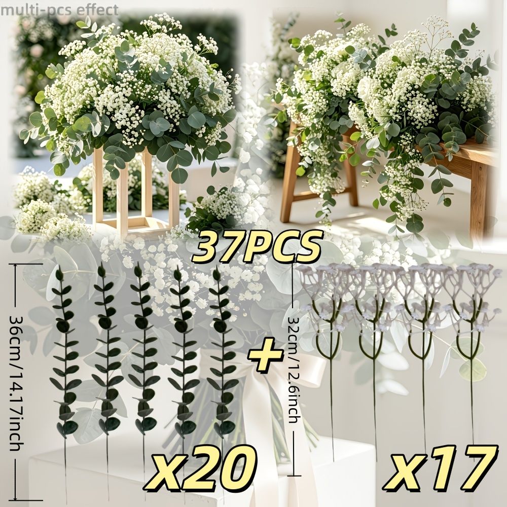 TEMU 37pcs Premium Elegant Lilac, Eucalyptus Branches And , Romantic Artificial Bouquet - Fade-resistant Faux Greenery, Suitable For Garden, Porch,