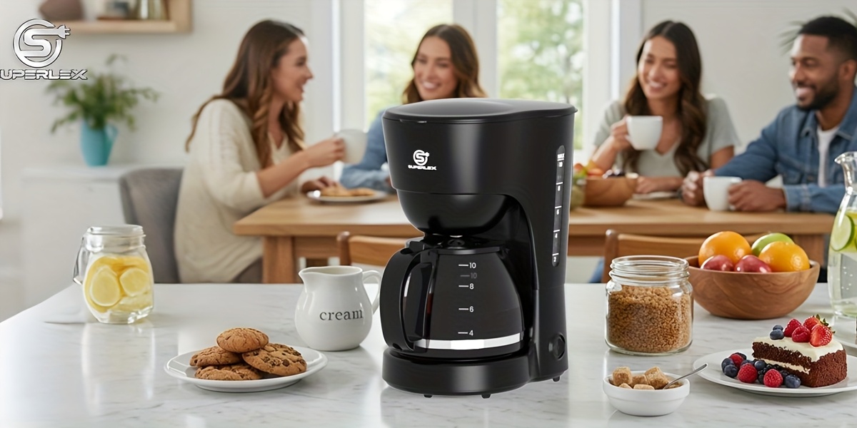 SUPERLEX 1.25L Drip Coffee Maker (10 Cups) 600W | Anti-Drip Auto Shut-Off | 40-Min Keep Warm (70°C or Higher) | Boil-Dry Protection | Dishwasher-Safe Glass Carafe