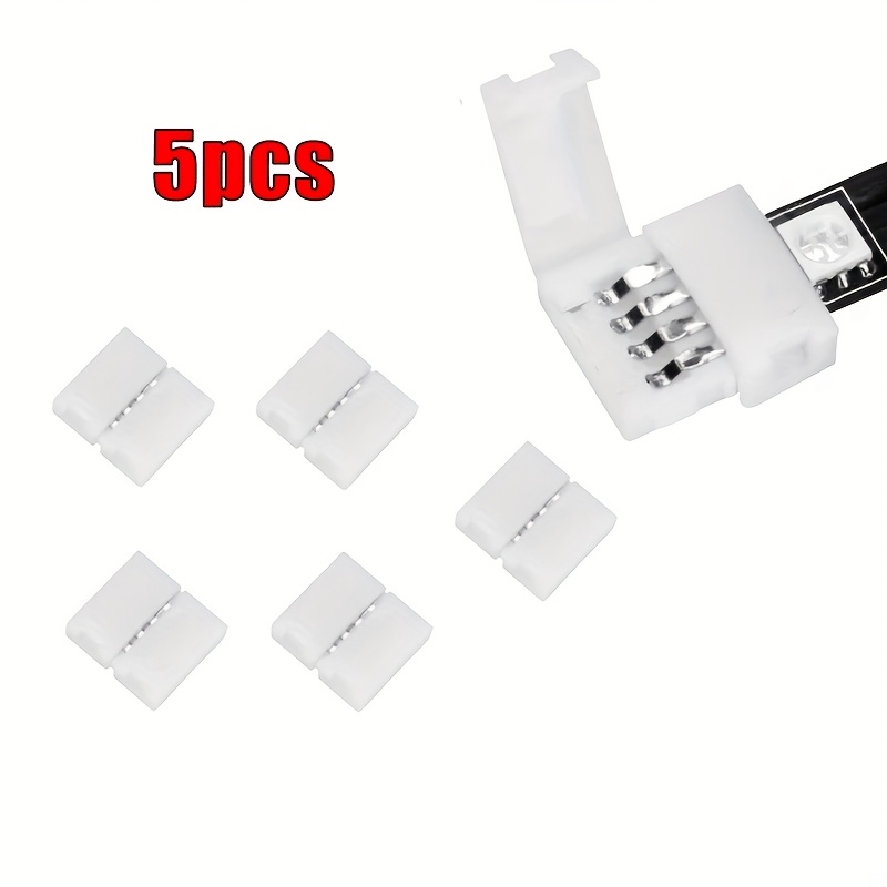Image of 5pcs 4-pin Rgb Led Light Strip Connectors - 10mm Unwired Solderless Adapter For Smd 5050 Multicolor Led Strip Extension