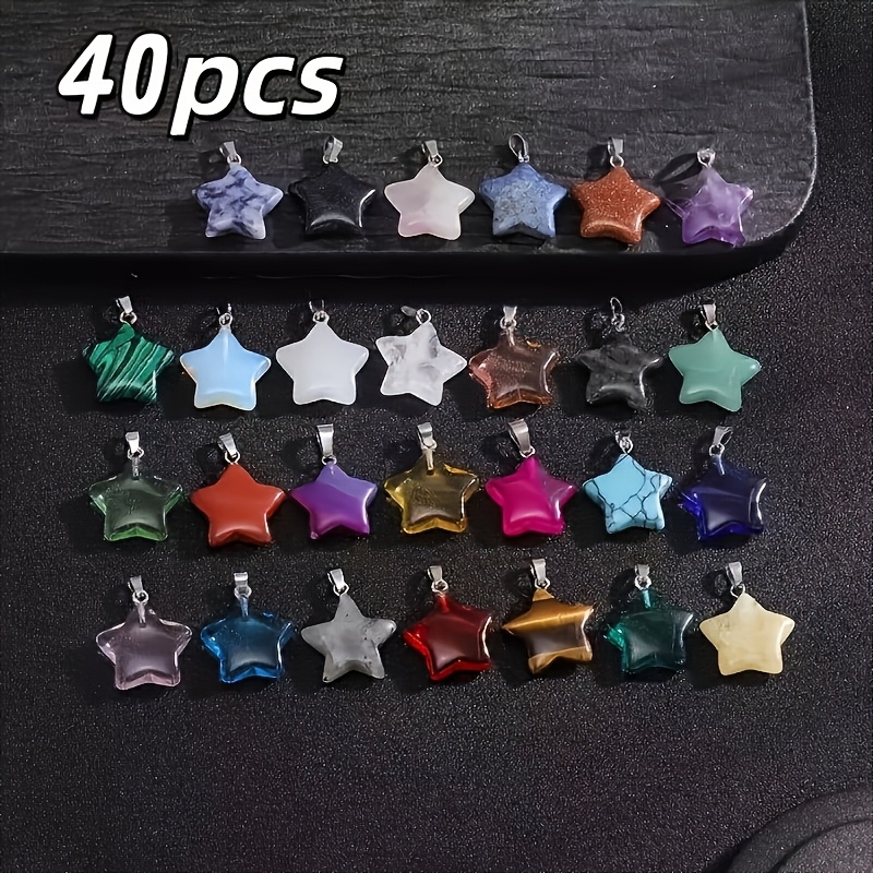 TEMU 40pcs Bohemian Pentagram Pendant Set, Multicolor Stone Pendants, Versatile Necklace For And Daily Commuting, Niche Aesthetic Birthday Gift For