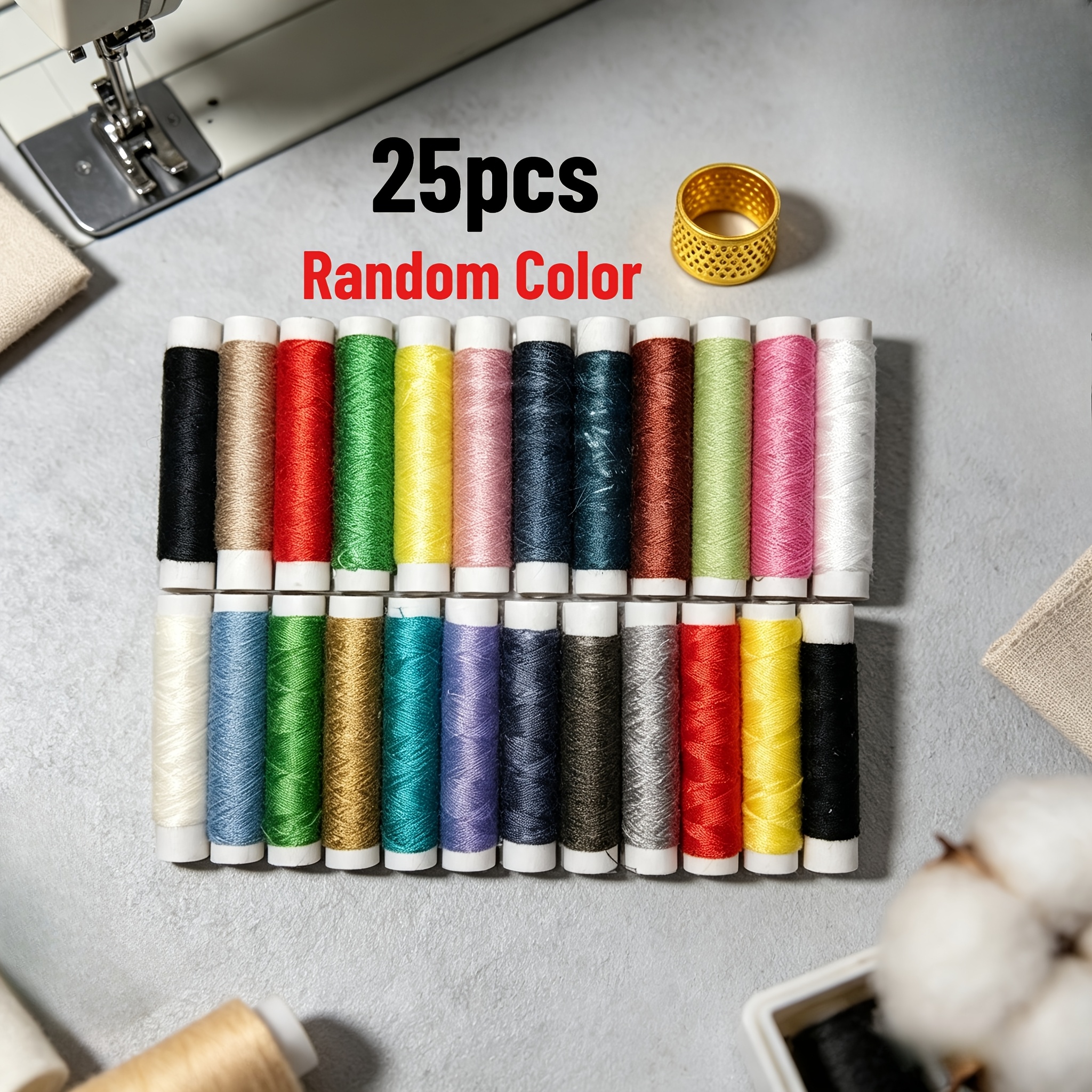 TEMU 25pcs Random Color Sewing Thread Set (24 Rolls Thread And 1pc Needle) | . 1800cm/708inch Thread Length Per Roll | Vibrant And Durable Polyester