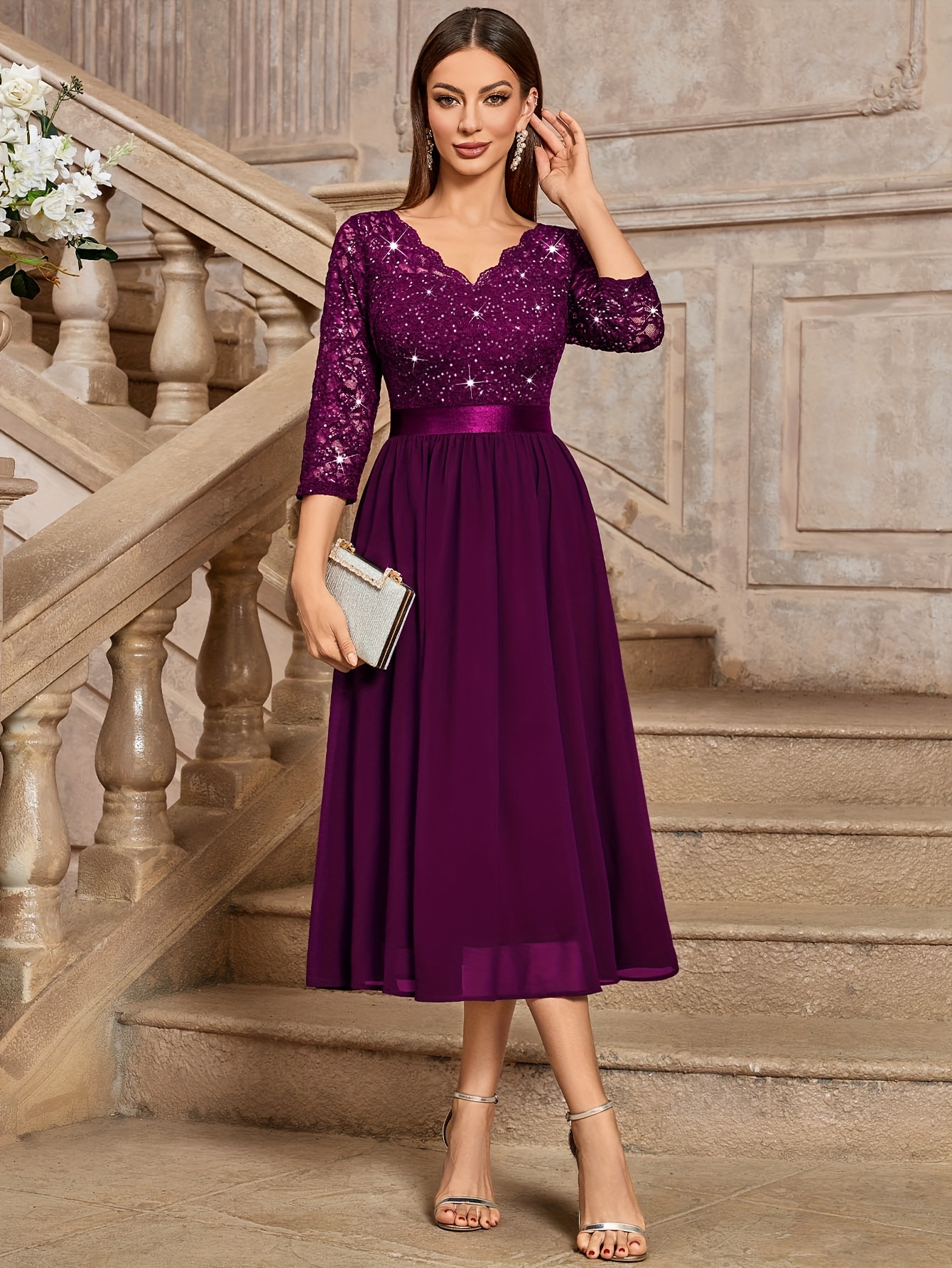 hot pink sequin prom dress Splash 526 size 8 Neon column Prom with low open lace up tie back Hot Pink wear_Wedding Guest Pink Vanilla Dark Brown Color:Garnet