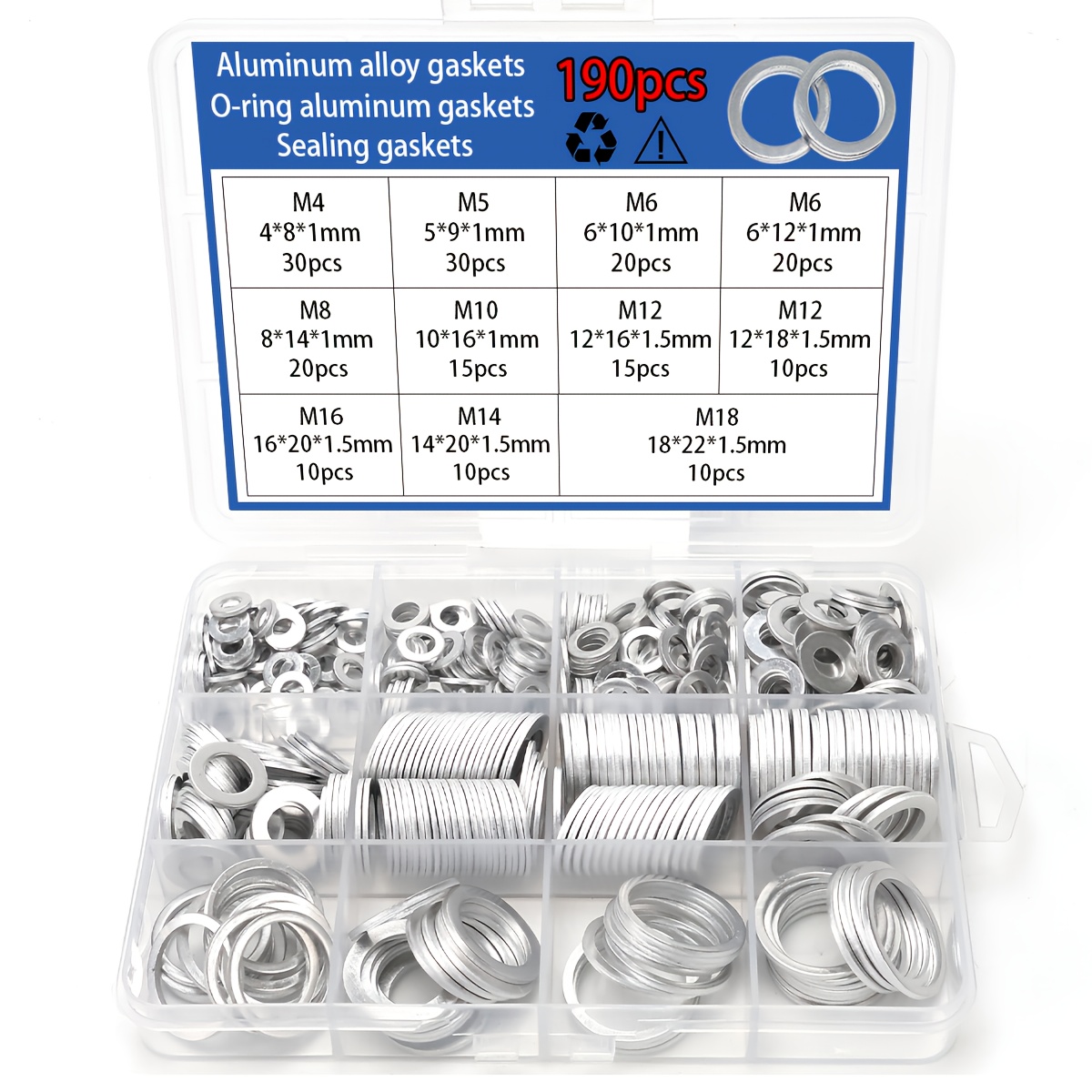 Image of 190pcs Of High-quality, High-temperature-resistant Washers In A Box. Metal O-ring Gasket Set. Gaskets, O-ring Gaskets, Mechanical Gaskets, Sealing Gaskets, And Auto Repair Gaskets