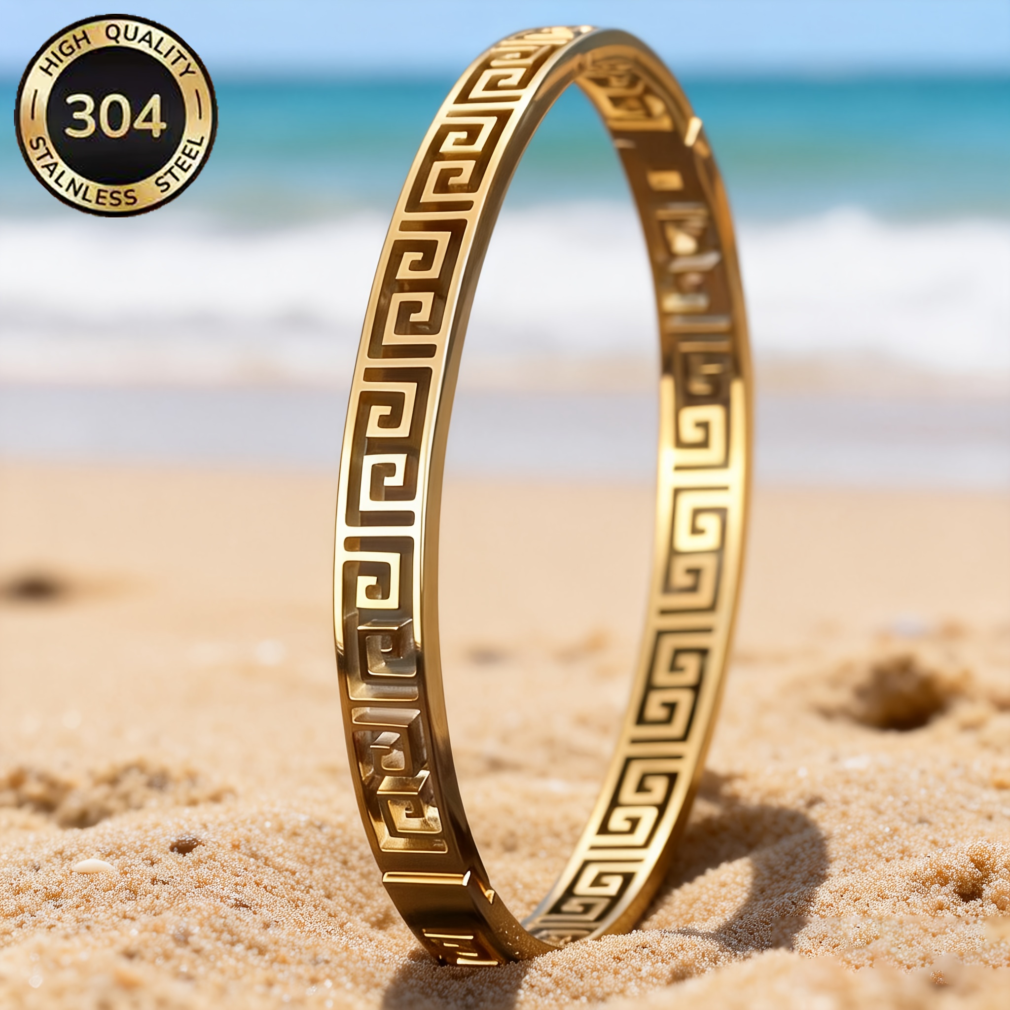 Fashionable And Elegant 304 Stainless Steel Bracelet, Suitable For Men And Women, Featuring Engraved Pattern And . Perfect For Beach Vacations, Daily Wear, And As A Valentine's Day Gift
