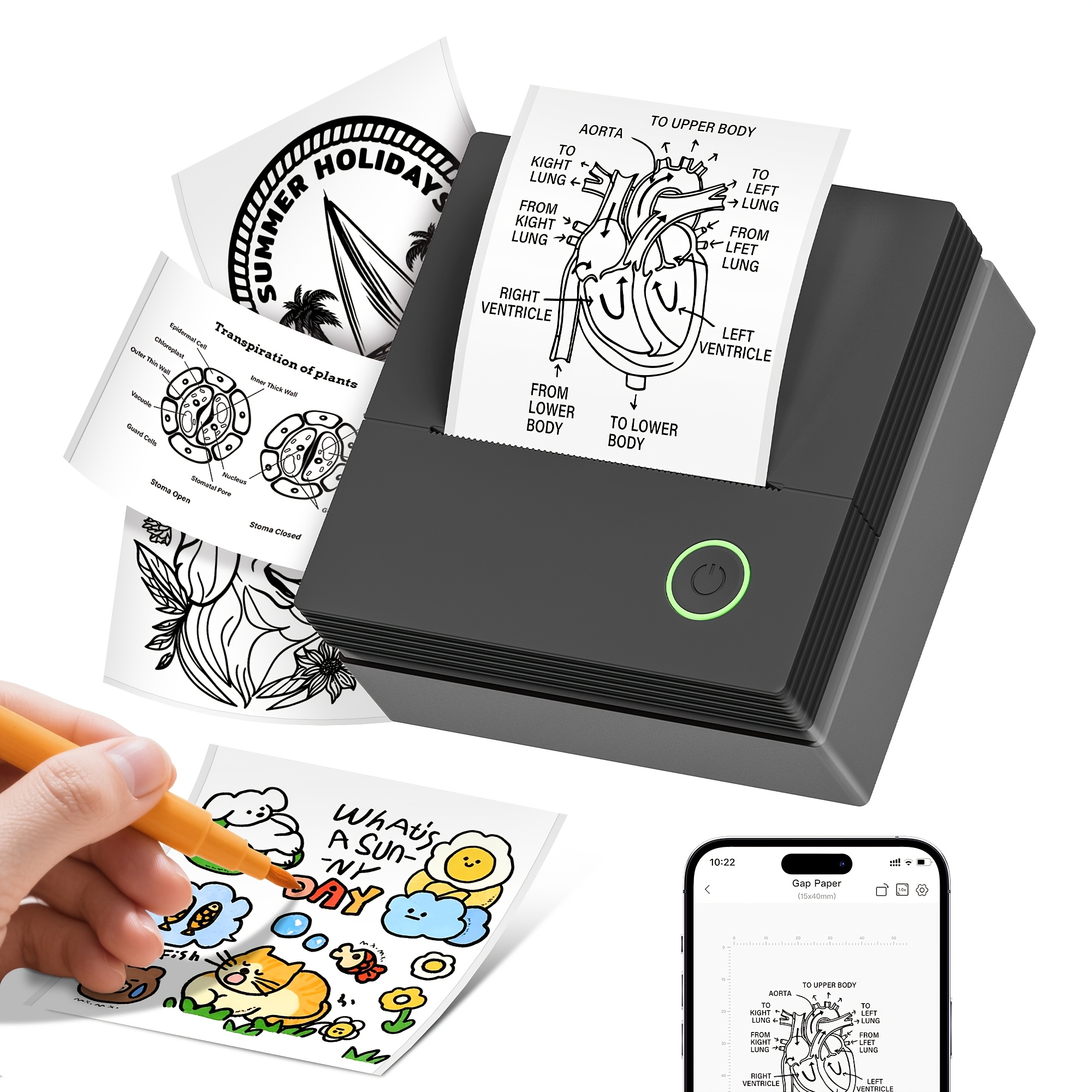 E-shop PM290CB Drahtloser Tragbarer Etikettendrucker, Handheld-Drucker für Zuhause Büro, mit 30+ kostenlosen Vorlagen & 90+ Schriftarten für Notizen,