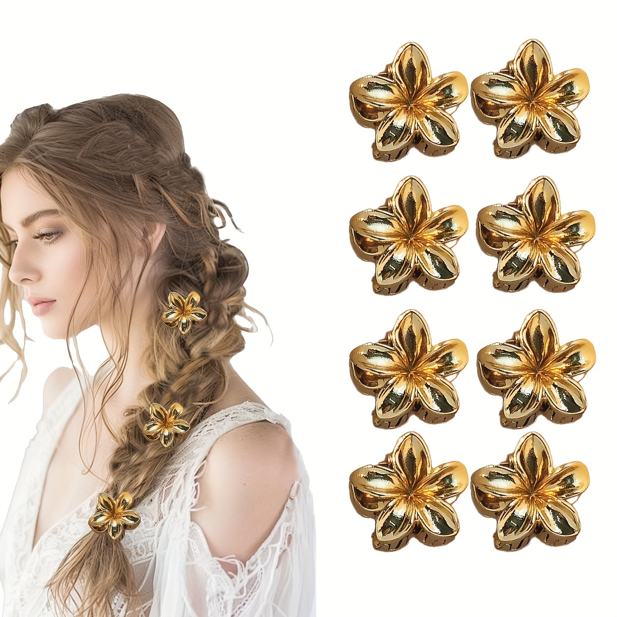 Image of 8-pack Golden Floral Hair Clips For Women - Bohemian Hair Accessories With Intricate , For Half-up Styles, Valentine’s Day Gift, Everyday & Special Occasion Hair Clips