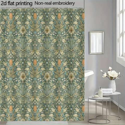 صورة العنصر قطعة واحدة ستارة حمام للشower، مقاس 71x71 بوصة، تتميز بتصميم william morriss spring باللون الأزرق المائل، مثالية للمنزل والفندق وأماكن الحمام