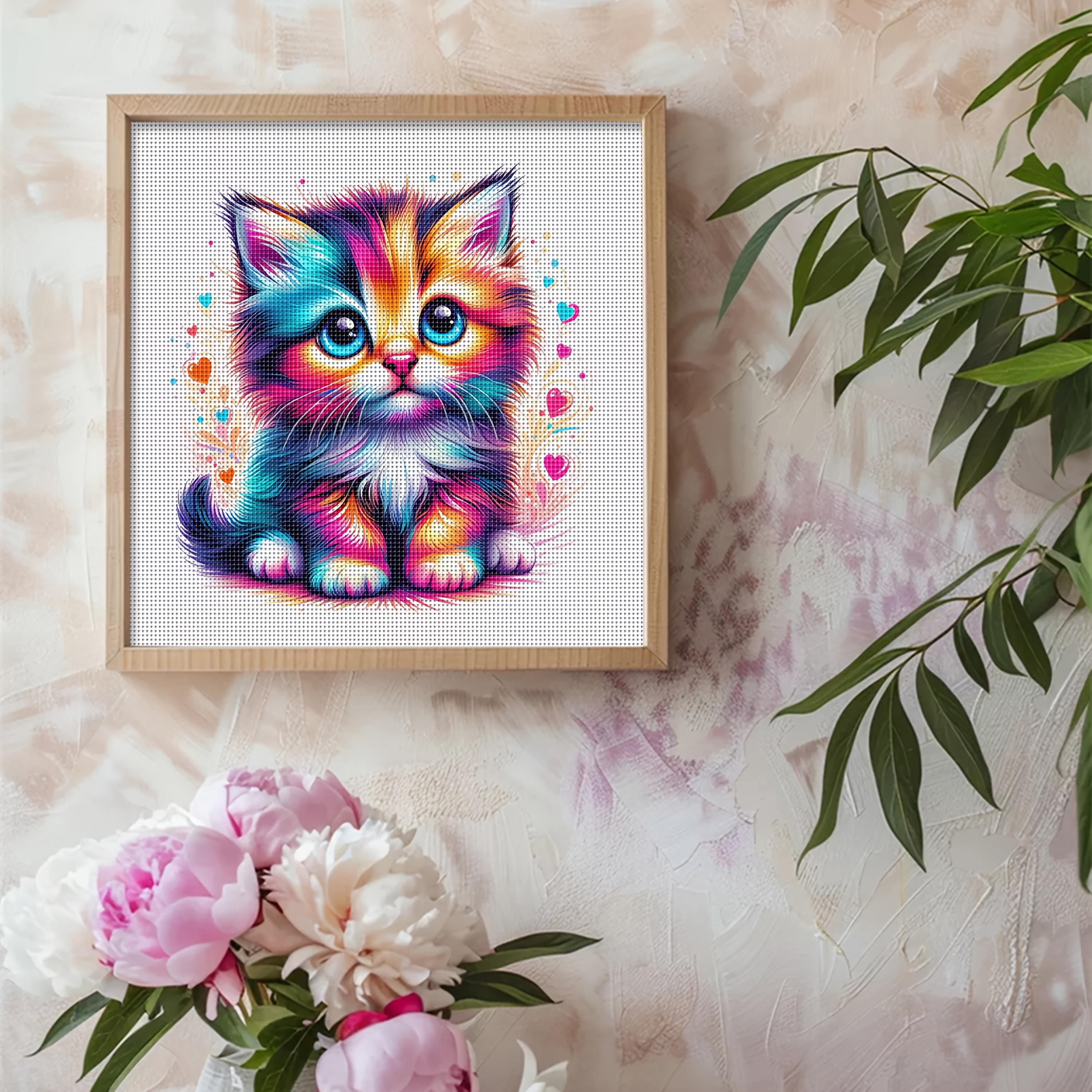 TEMU 1 Kit de Broderie à Thème Chat Coloré, Fournitures DIY pour Artisanat, Pièce Décorative 11CT, Design Créatif et Manufait Main, Matériaux Haut de