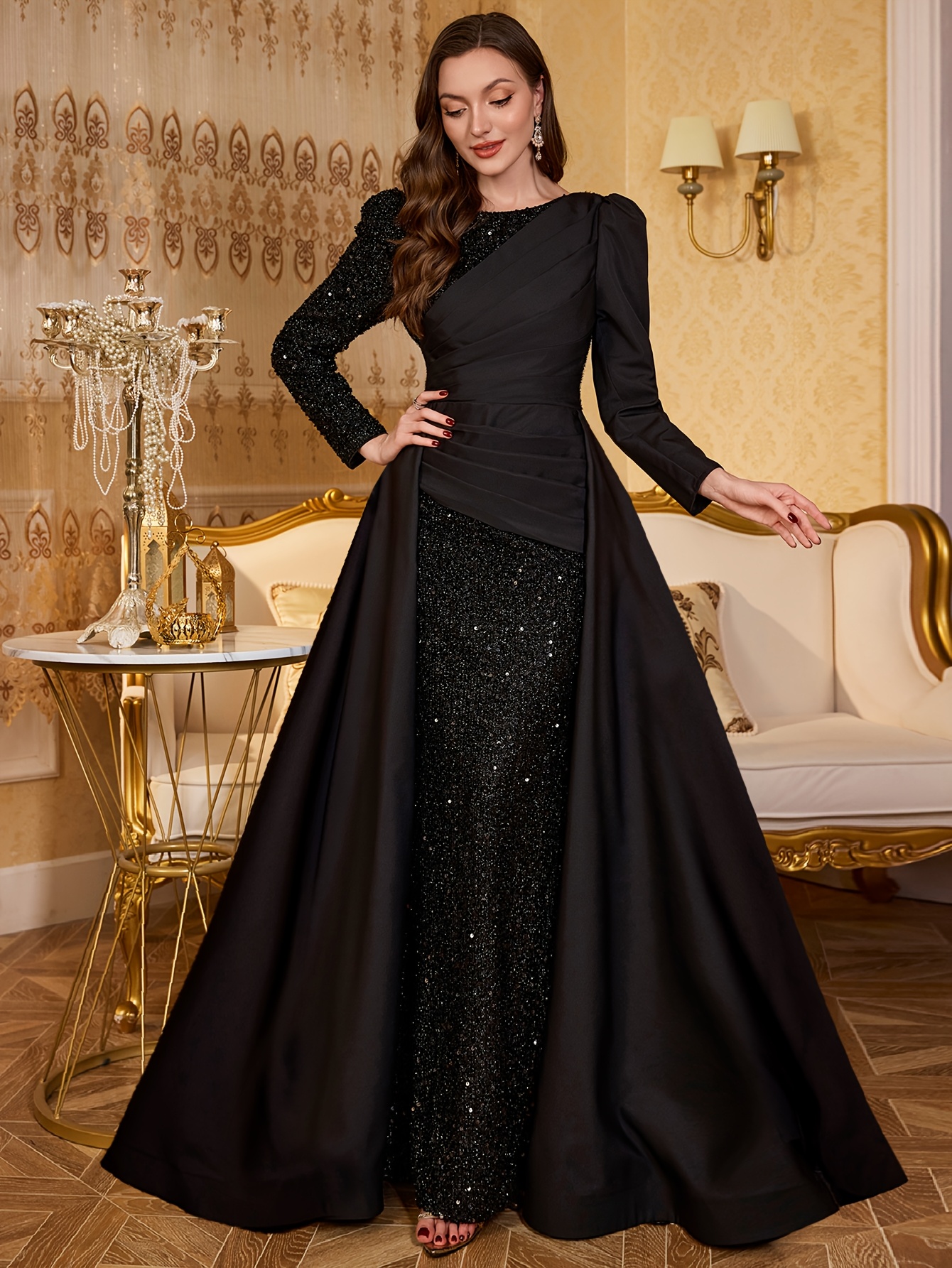 round neck long sleeve glitter sequin chiffon - Temu Cyprus