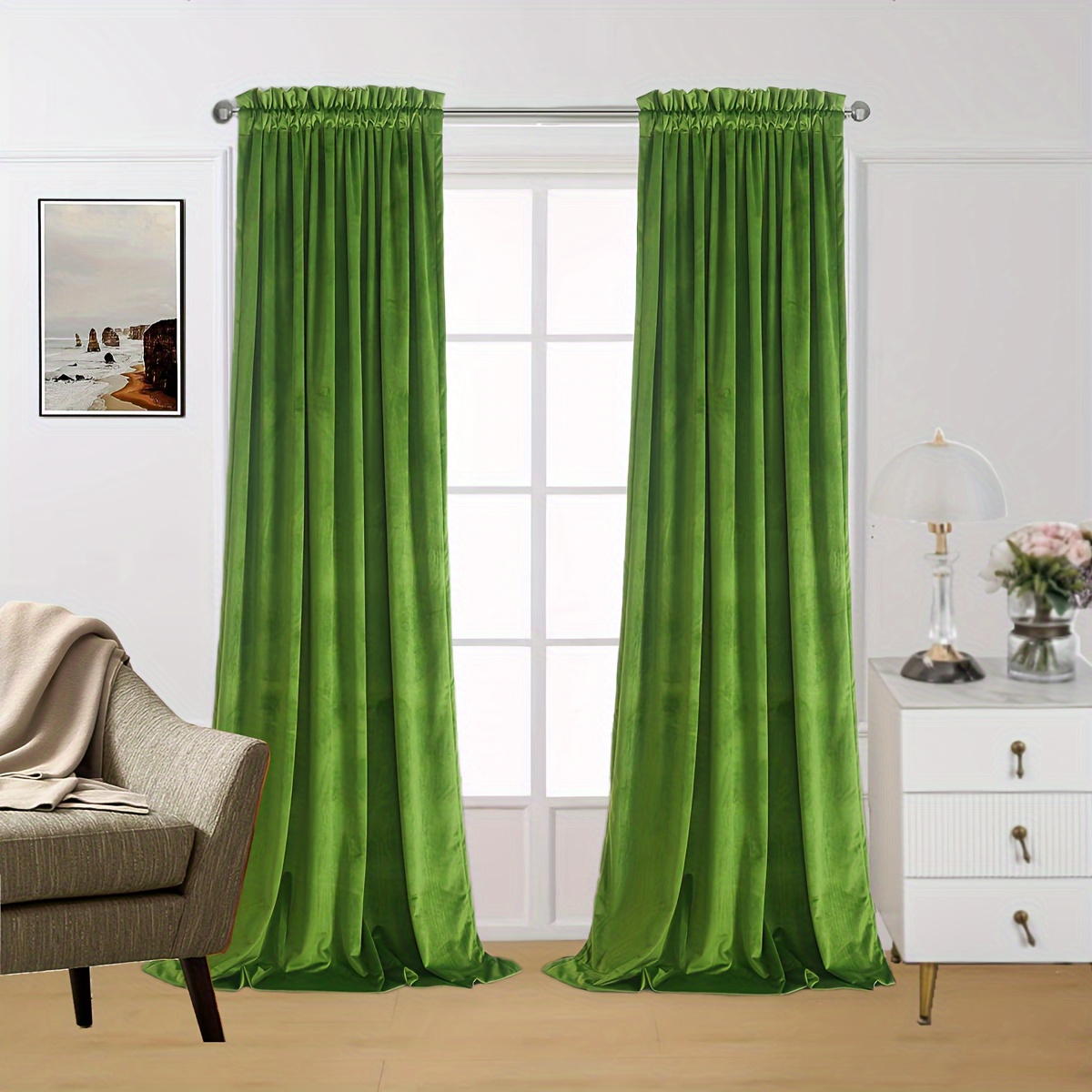 Dark Green Velvet Curtains Solid Velvet Curtains Insulation - Temu