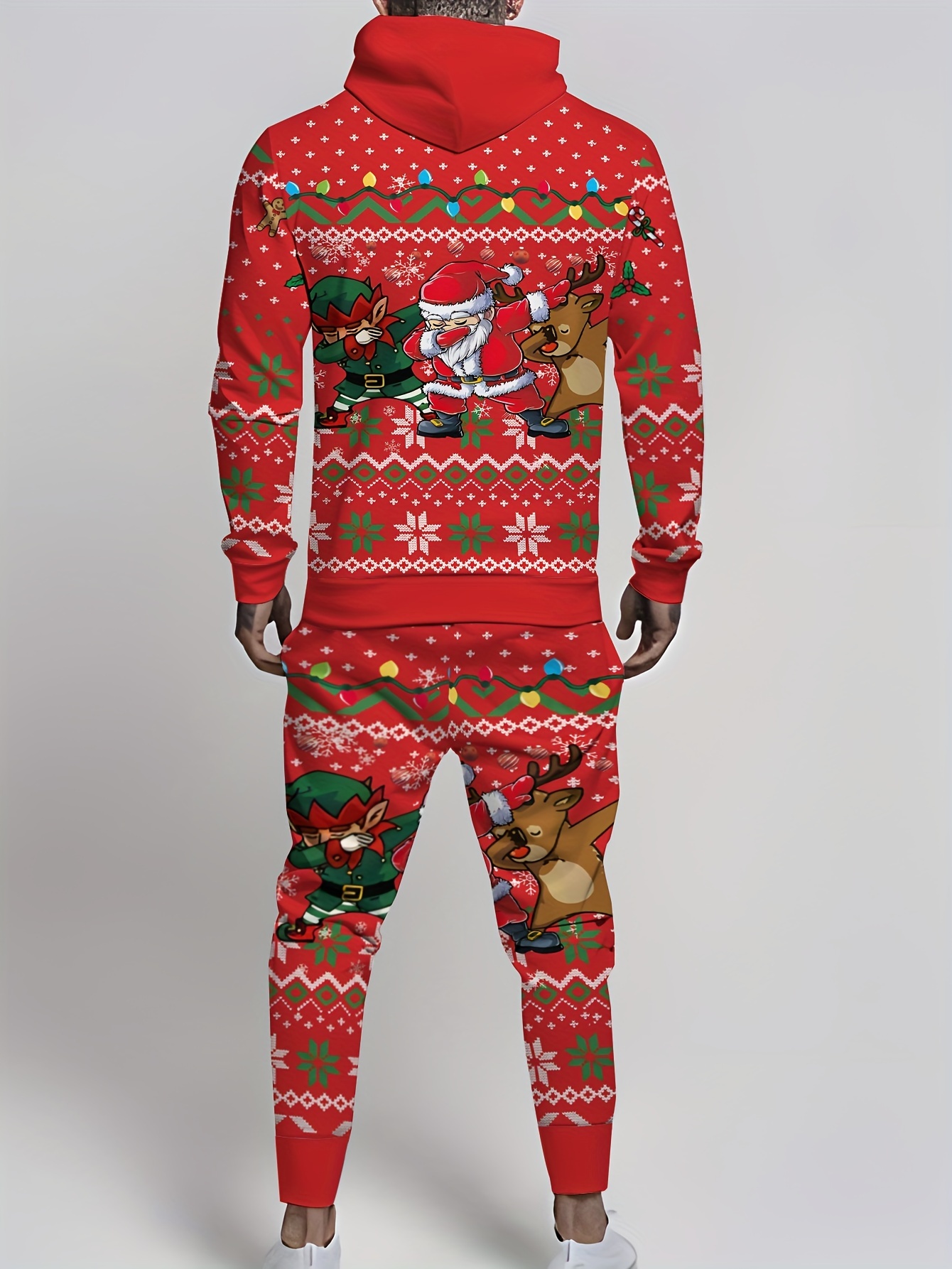 Ensemble De Survêtement De Noël Pour Hommes De * Taille, Sweat à Capuche Et Pantalon Décontractés, 100 % Polyester Tricoté Avec Une Légère élasticité