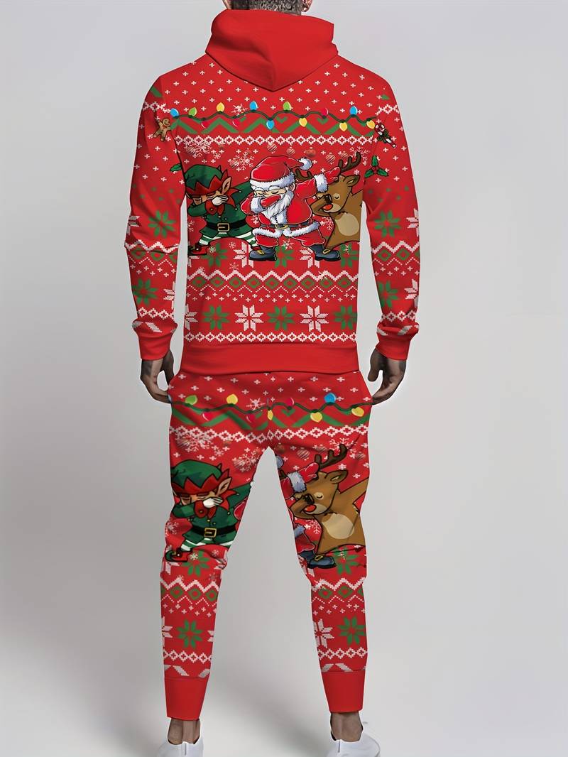 Survêtement De Noël Pour Homme - Sweat à Capuche + Pantalon, Imprimé 3D Festif, Idéal Pour Les Fêtes
