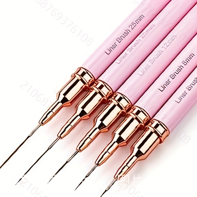 TEMU 5pcs Pink Nail Brush Detail Set, Long Nail Line Pen, Thin Manicure Design Brush Set Gel Polish Coloring Pen Size 5/ 8/ 12/ 20/ 25mm