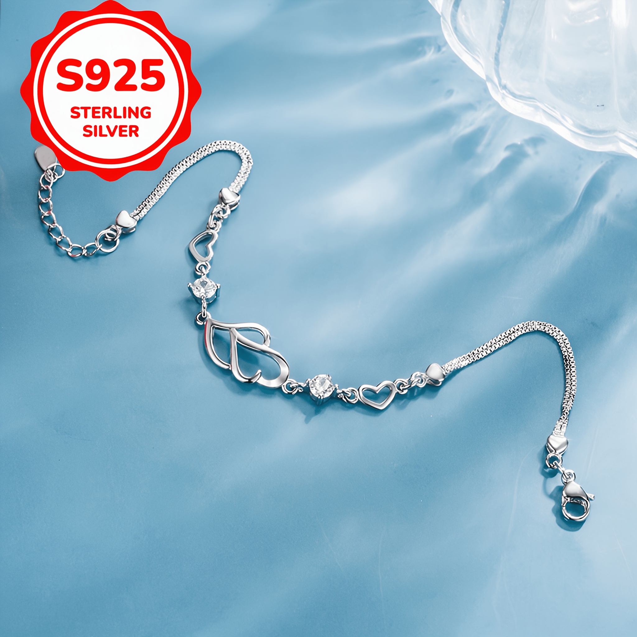 Women's 925 Sterling Silver Interlocking Irregular Heart Bracelet