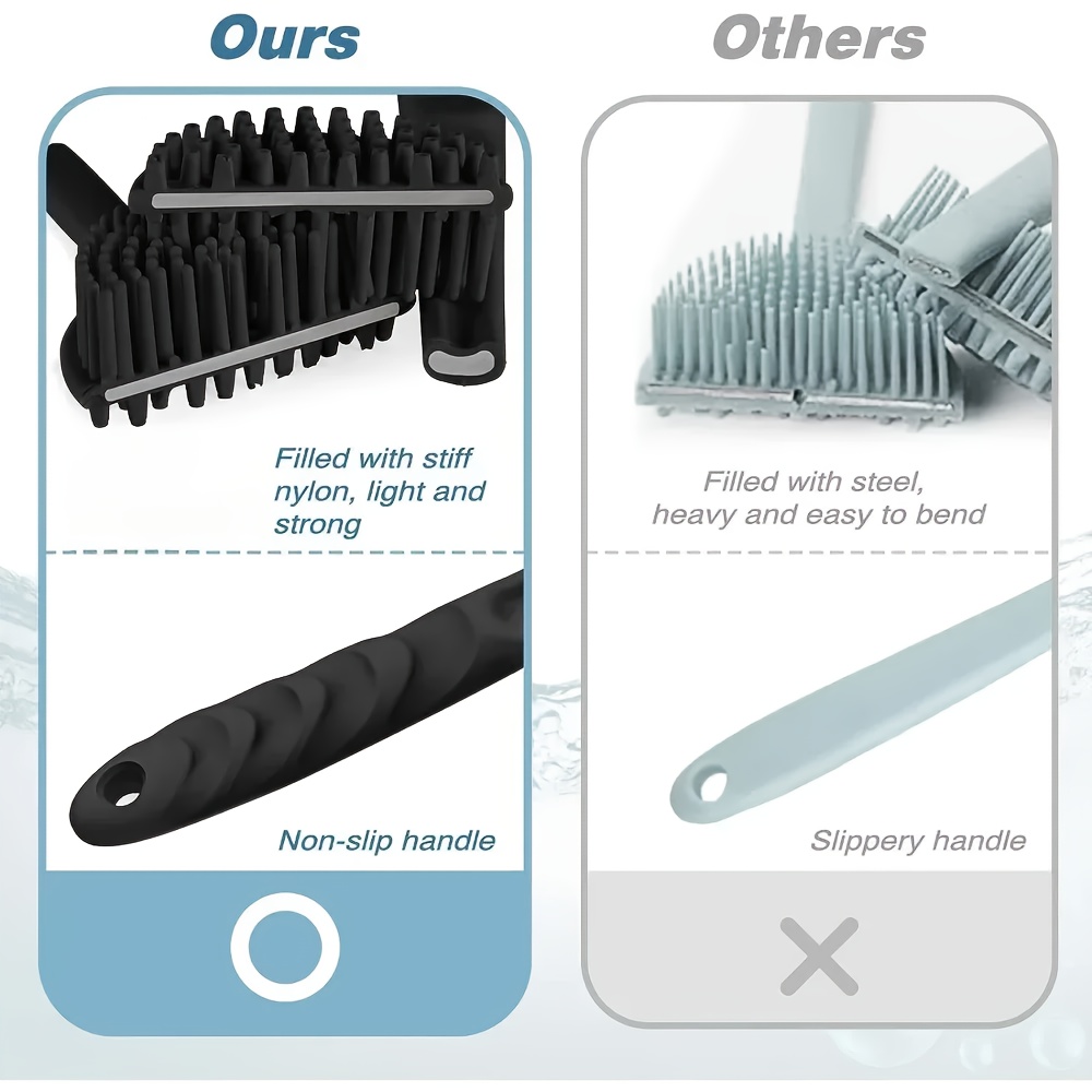 1pc dual sided silicone bath brush with long handle exfoliating massage body scrubber for deep cleaning gentle beige care ergonomic shower tool for back men women durable silicone black exfoliation scrubber textured scrubbing     material back scrubber   design hygienic material   routine Product details 2