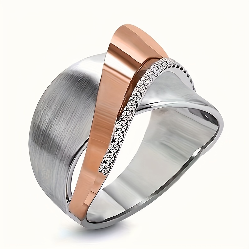 Image of Unique Wide Ring Inlaid Zirconia Vintage Style Jewelry Symbol Of And Perfect Anniversary Birthday Gift For Women Match Official Outfits