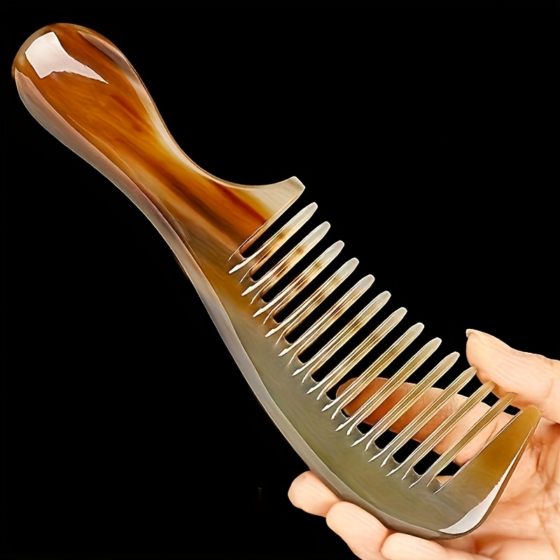 TEMU 1 Large Horn Comb With Plastic Teeth, Thick Meridian Massage Brush, Abs Plastic Handle, Suitable For All Hair Types, Durable Material, Unique Comb Pattern