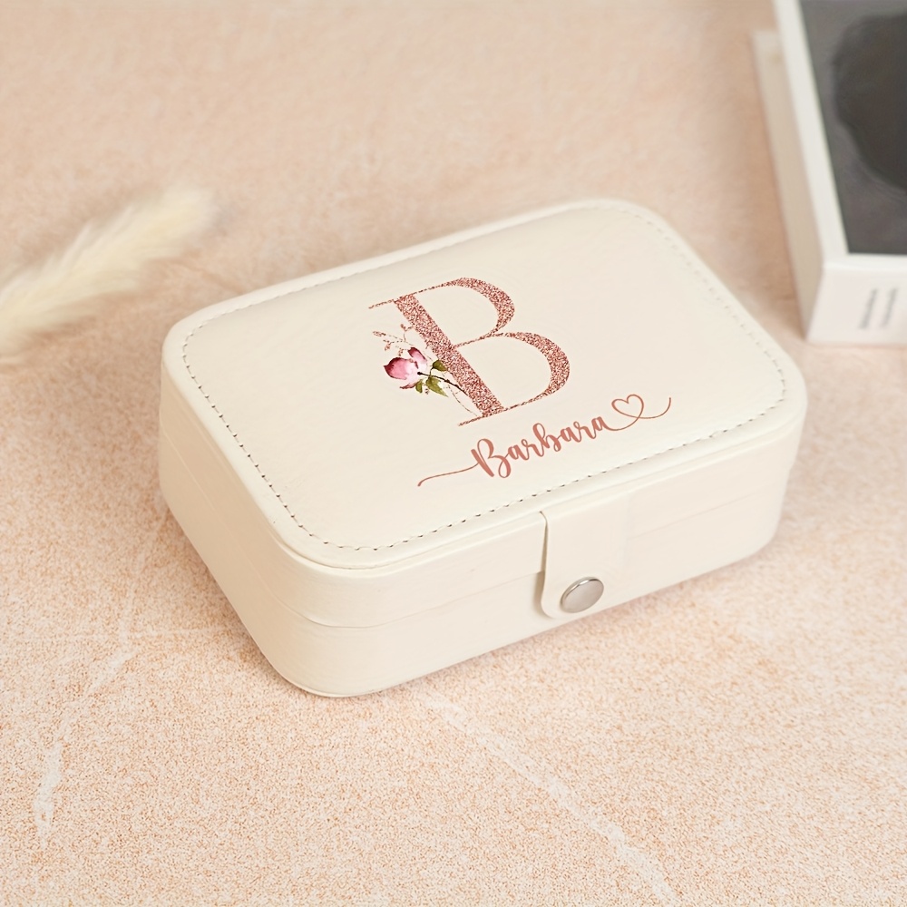 TEMU 1pc Personalized Custom Wedding Bridesmaid Gift, Large-size Jewelry Box, Women's Luxury Pu Leather Portable Jewelry Storage Organizer Bag,