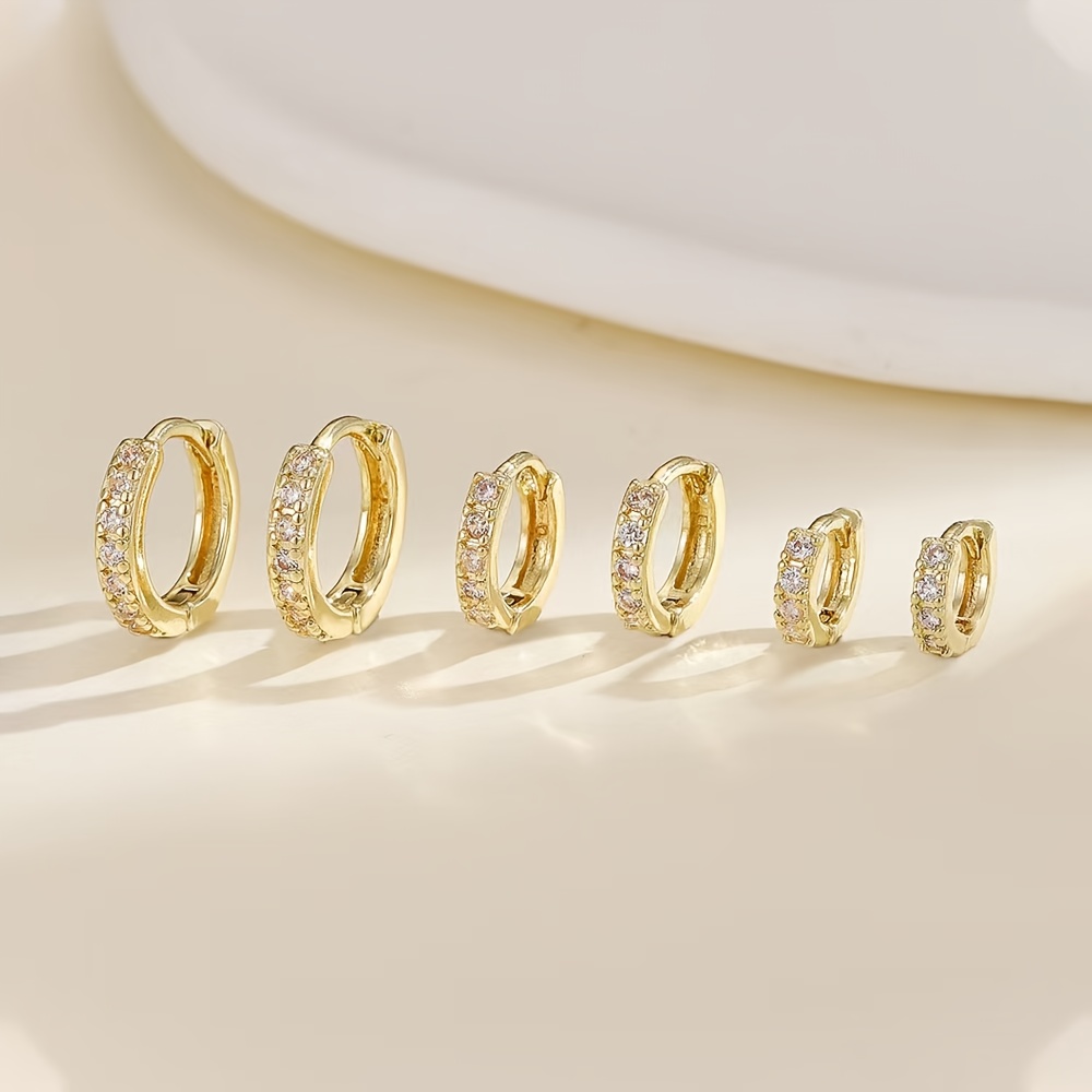 E-shop 6er-Set 3 Größen Klassische Ohrschmuck Zirkonia Ohrringe Vielseitige Kupfer Ohrringe