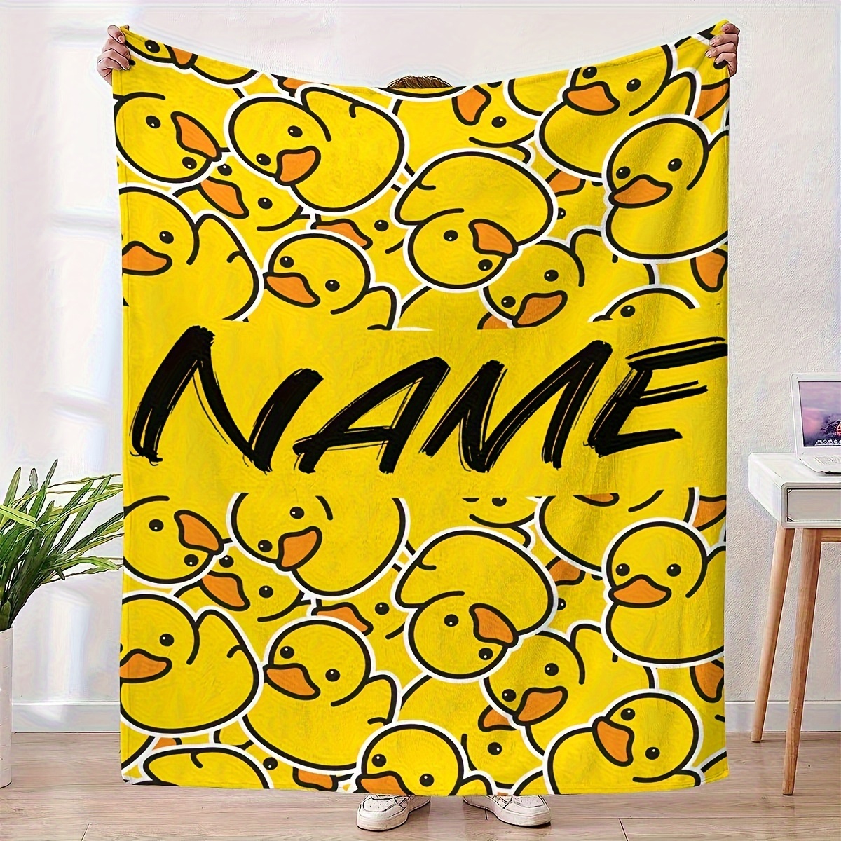 

Customizable Yellow Duck Name Blanket - Soft & Warm Flannel For Couch, Bed, Travel, Camping | Personalized Gift For Friends & Family