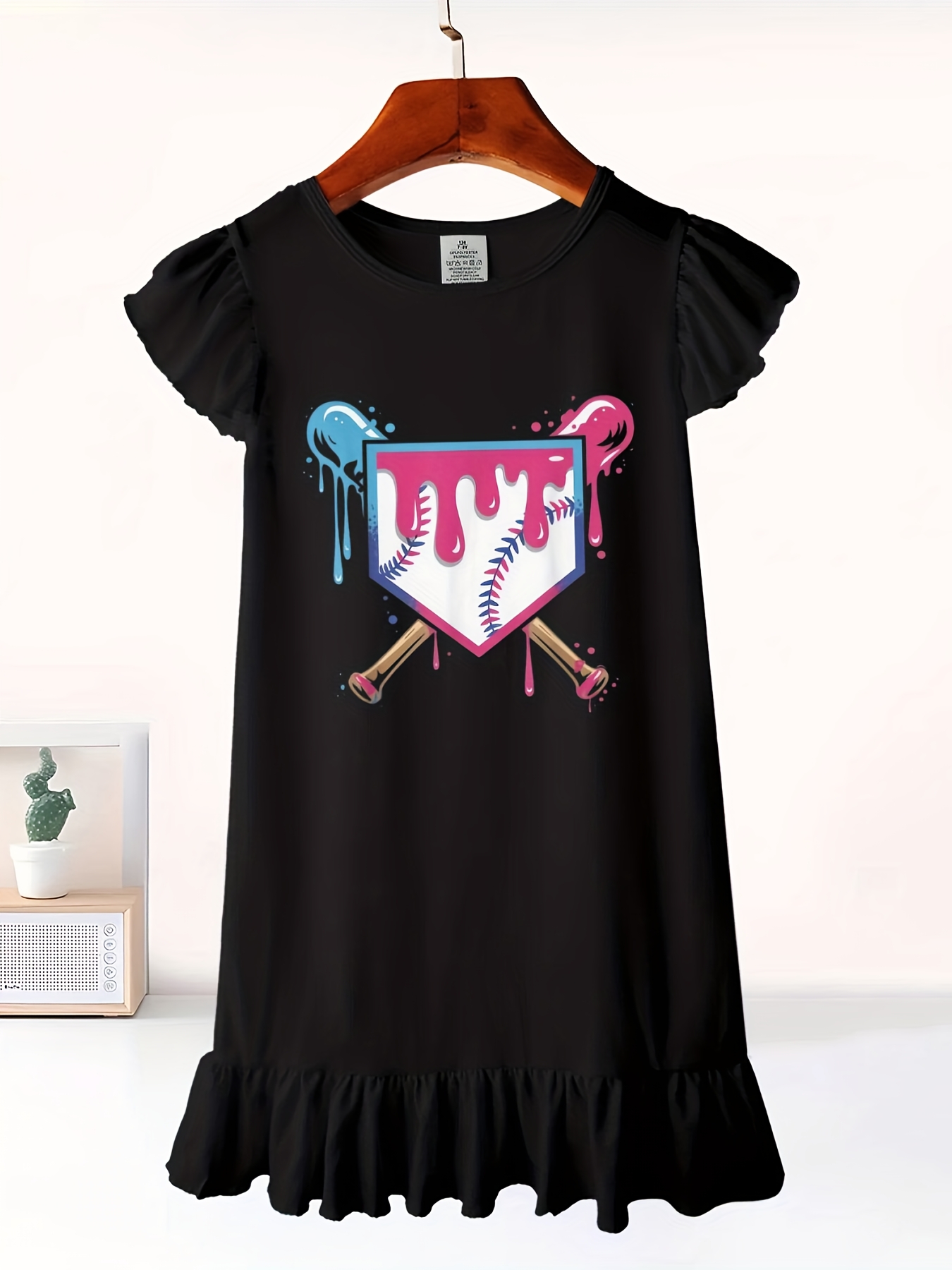 Customized Dress for Kids for Ice Cream Drip S Baseball Dress with Flutter Sleeves -, Local Warehouse Items for Kids, Sleeveless Dress for Girl Kid, image size:800x1067