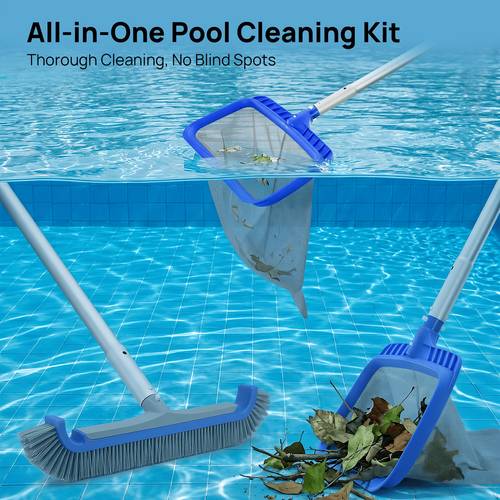3pcs set pool skimmer net pool accessories with adjustable 32 78in telescopic pole 17 pool brush fine mesh skimmer for cleaning surface of swimming pools hot tubs spas and fountains cleaning tool
