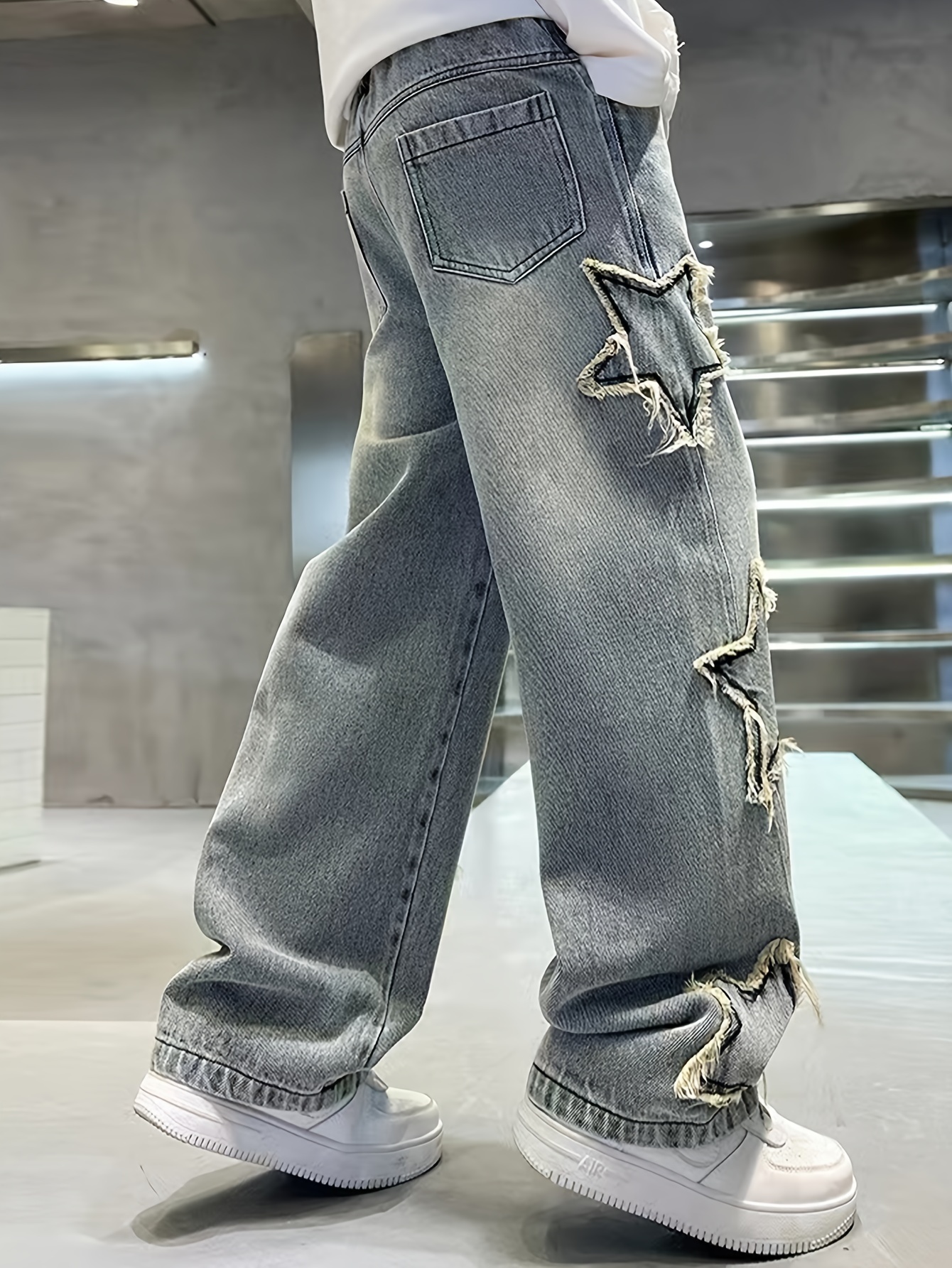 vintage washed denim boyfriend jeans teens casual loose fit Temu