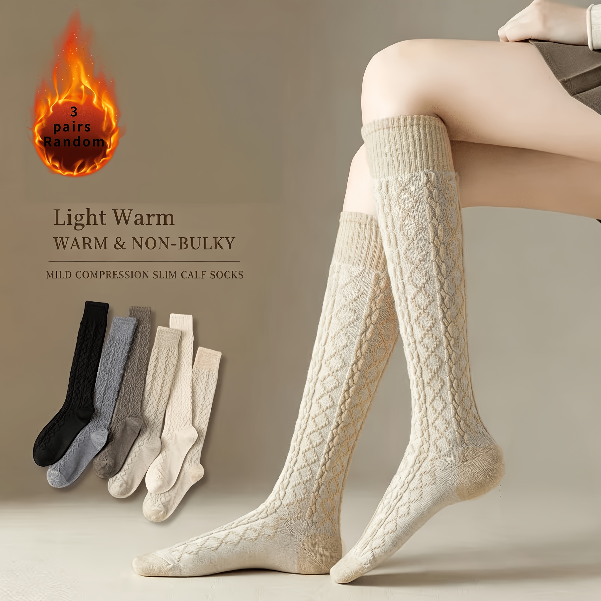 TEMU 3 Paires Chaussettes Mi-Longues Aléatoires Automne Hiver Épaisses Chaudes Longues Tube Volanté Japonaises JK Chaussettes Mi-Longues Hiver