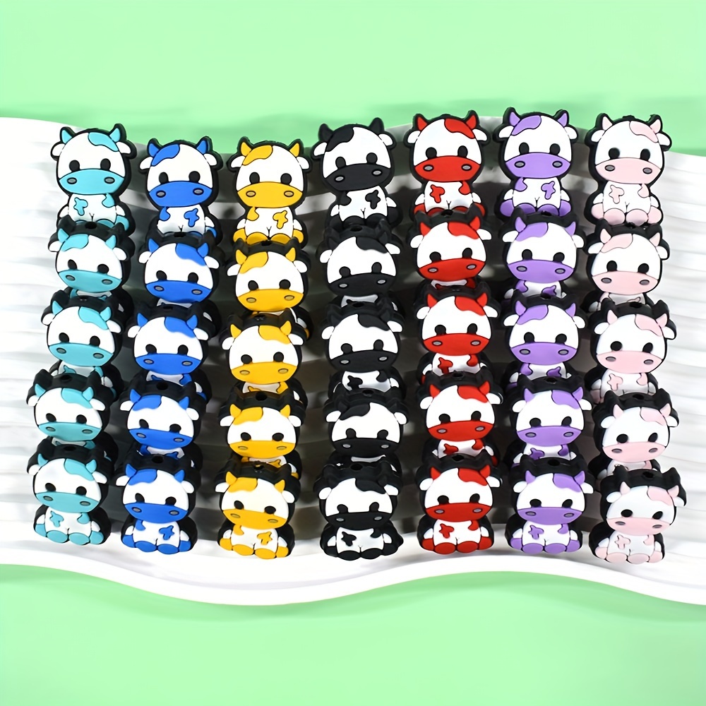 

5pcs Cartoon Cow Beads Set For , Keychains, Bracelets & Necklaces - Creative Craft Supplies Cow Beads