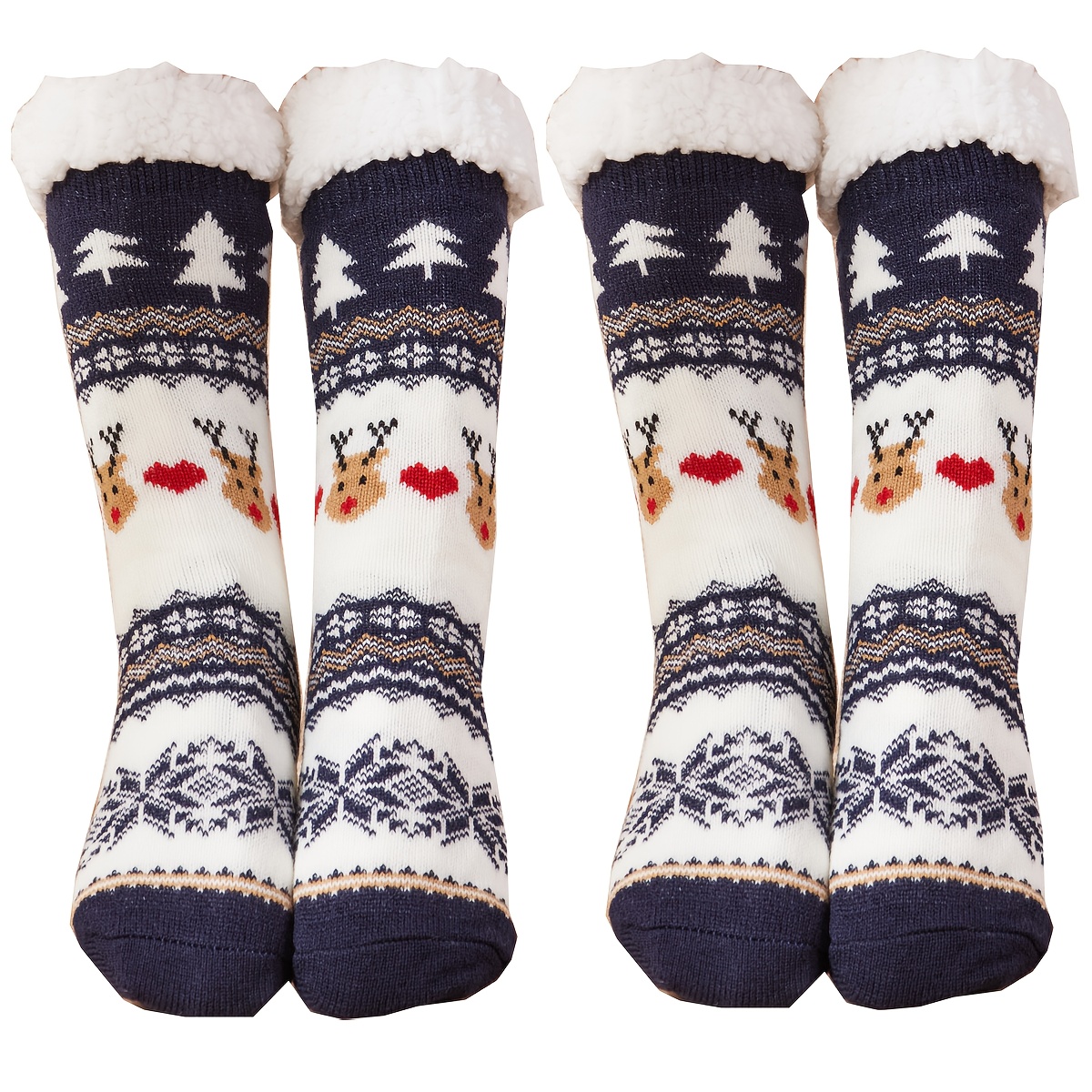 TEMU style ! 2 paires de chaussettes de Noël - Chaussettes épaisses en avec motif , chaussettes chaudes, pack antidérapant, cadeau de Noël