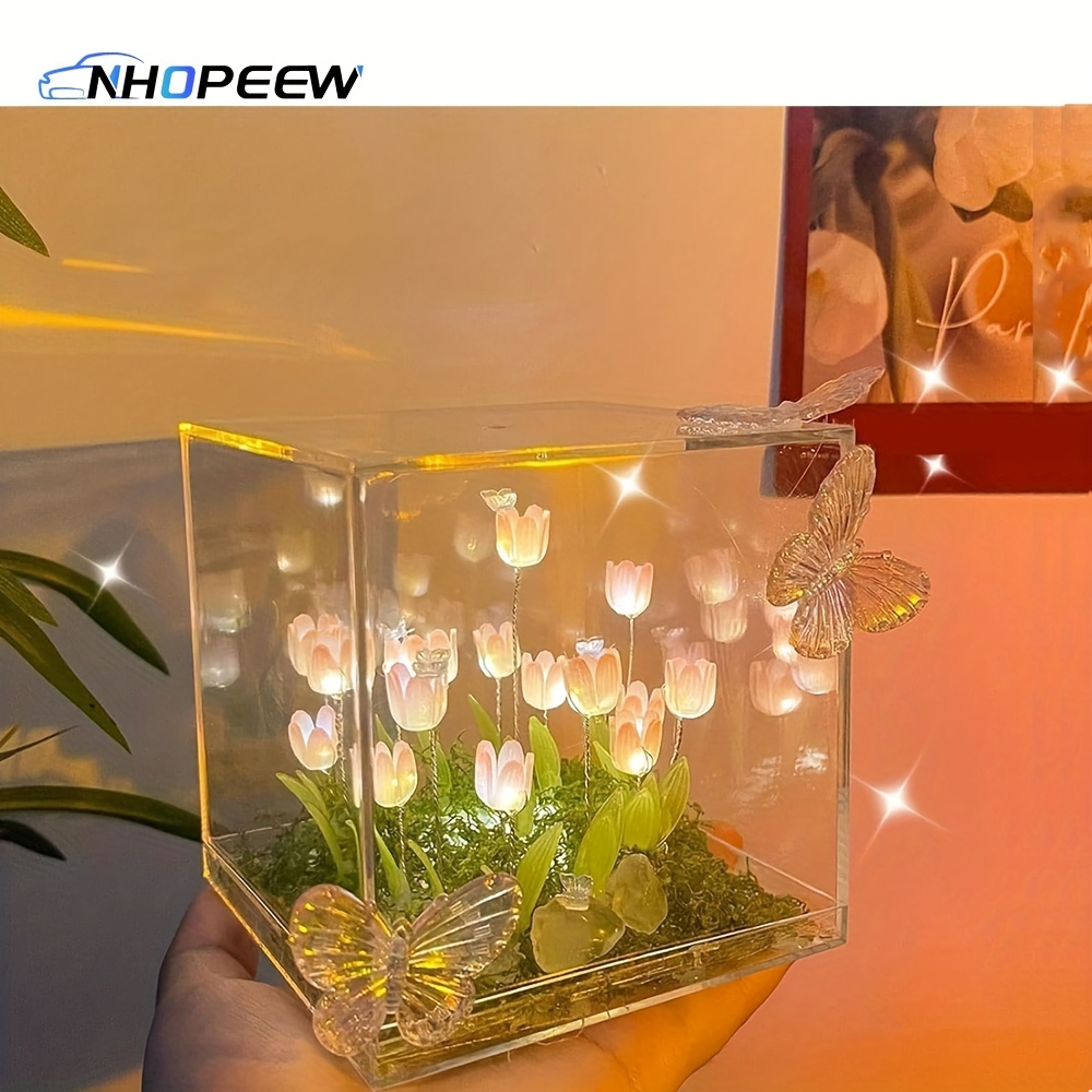 

Nhopeew Diy Tulip Cube Mirror Lamp, Diy Tulip Night Light, Handmade Diy Tulip Flower Magic Cube Mirror Night Light, Creative Gift For Girls, Friends