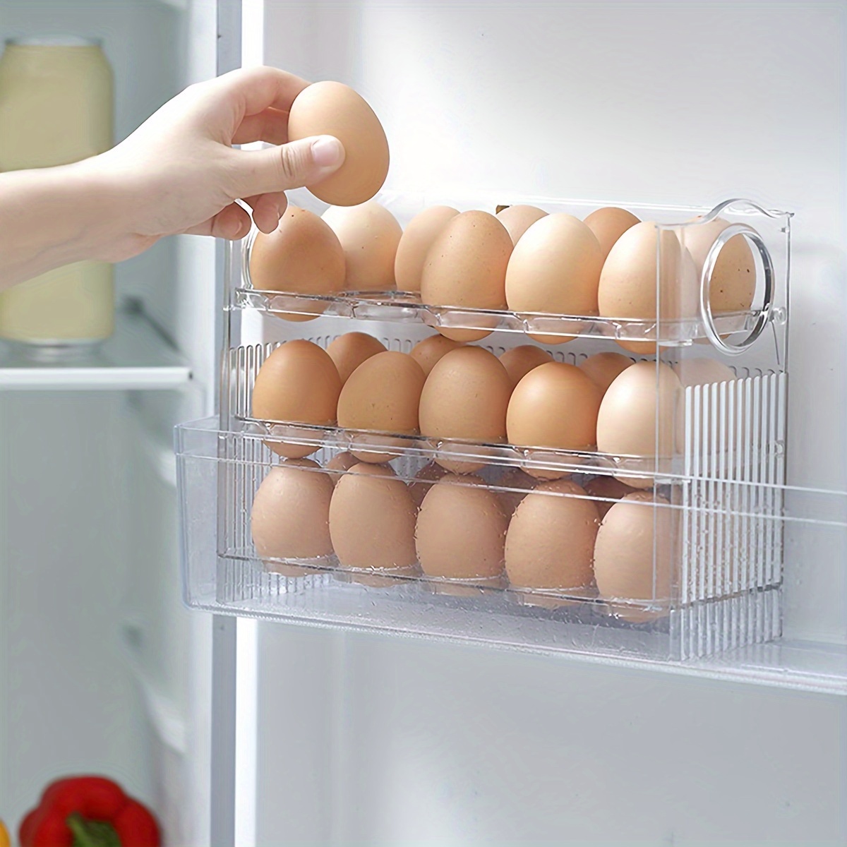 TEMU 30 Egg Holder For Refrigerator Space-saving With Date Large Capacity Sturdy Egg Tray For Fridge Door Or Shelf Storage