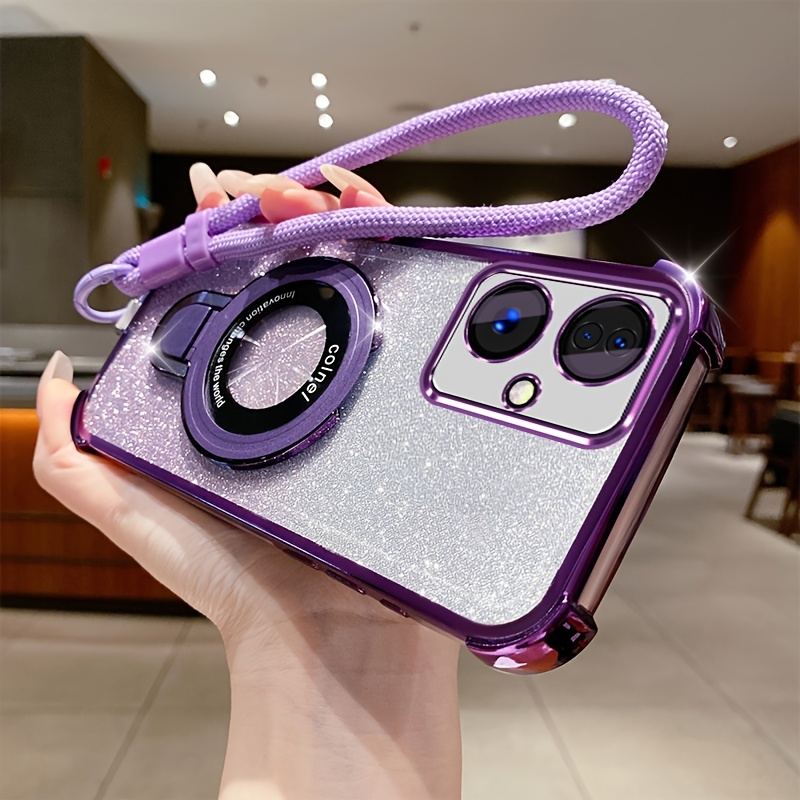 TEMU Phone Case - A New Premium Transparent Electroplated Phone Case For Oppo A79 5g, Featuring Slim Magnetic Stand, Luxurious Gradient Glitter