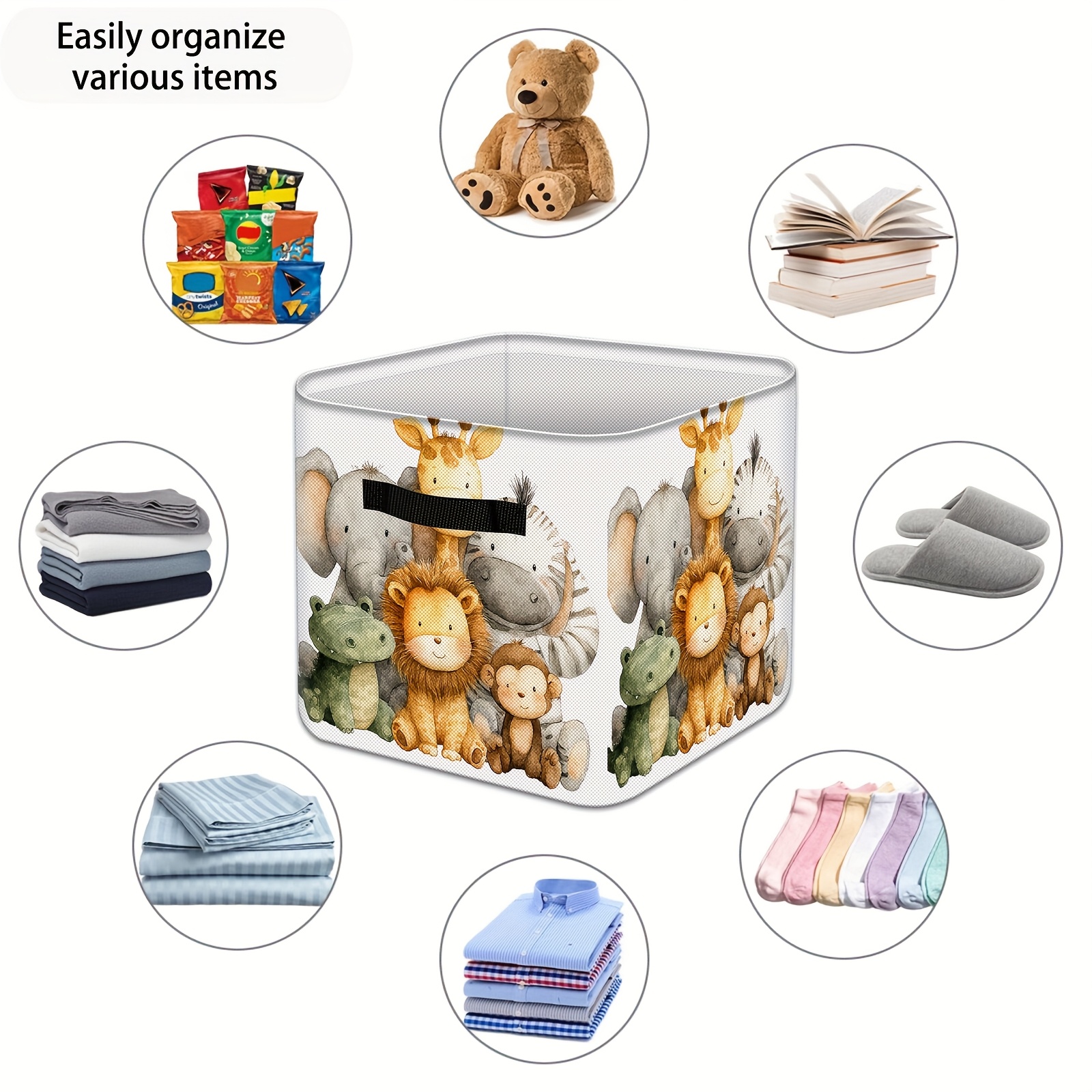 Jungle Animal Pattern Foldable Storage Box, Sturdy Collapsible Basket