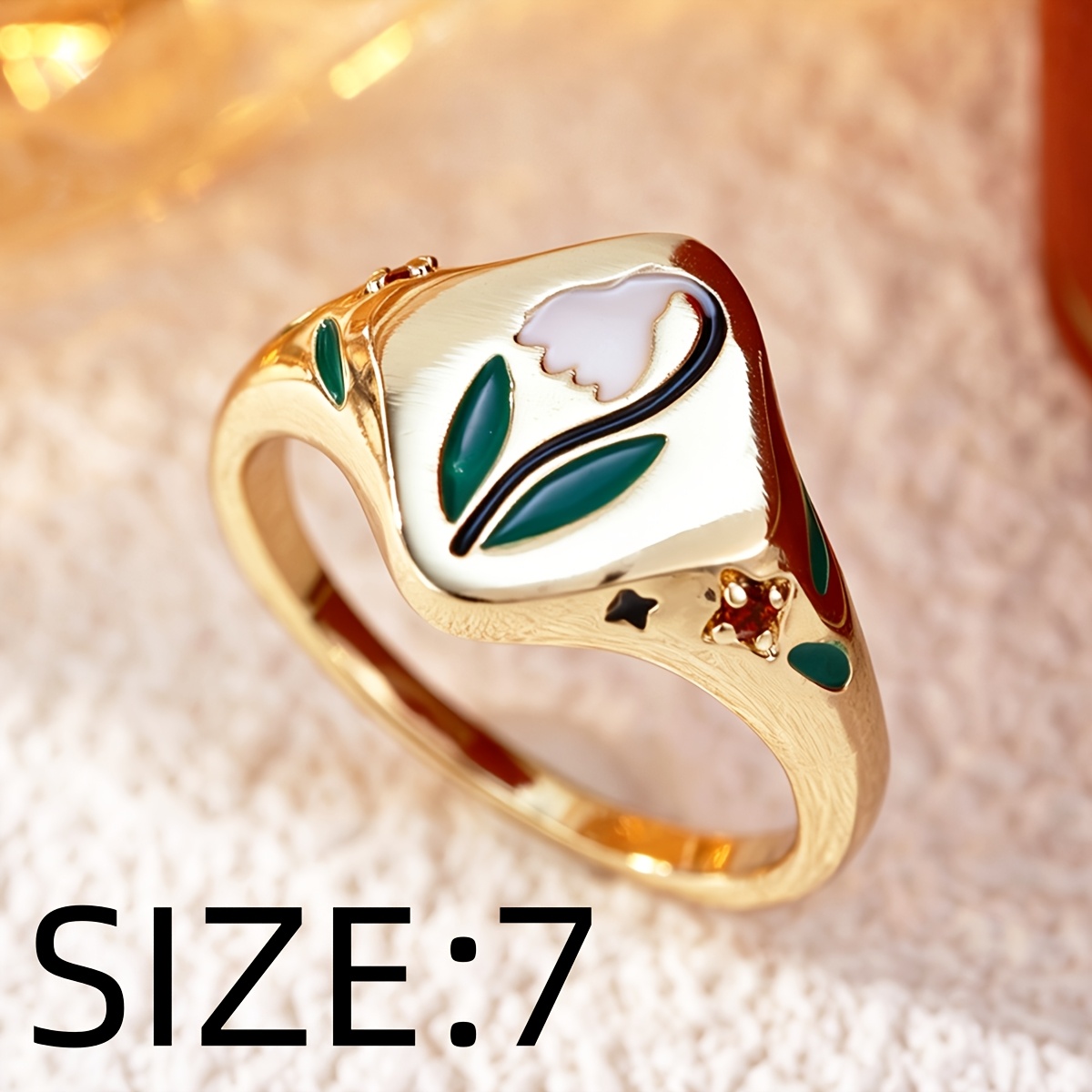 Floral Copper Inlaid Zirconia Statement Ring, Unisex