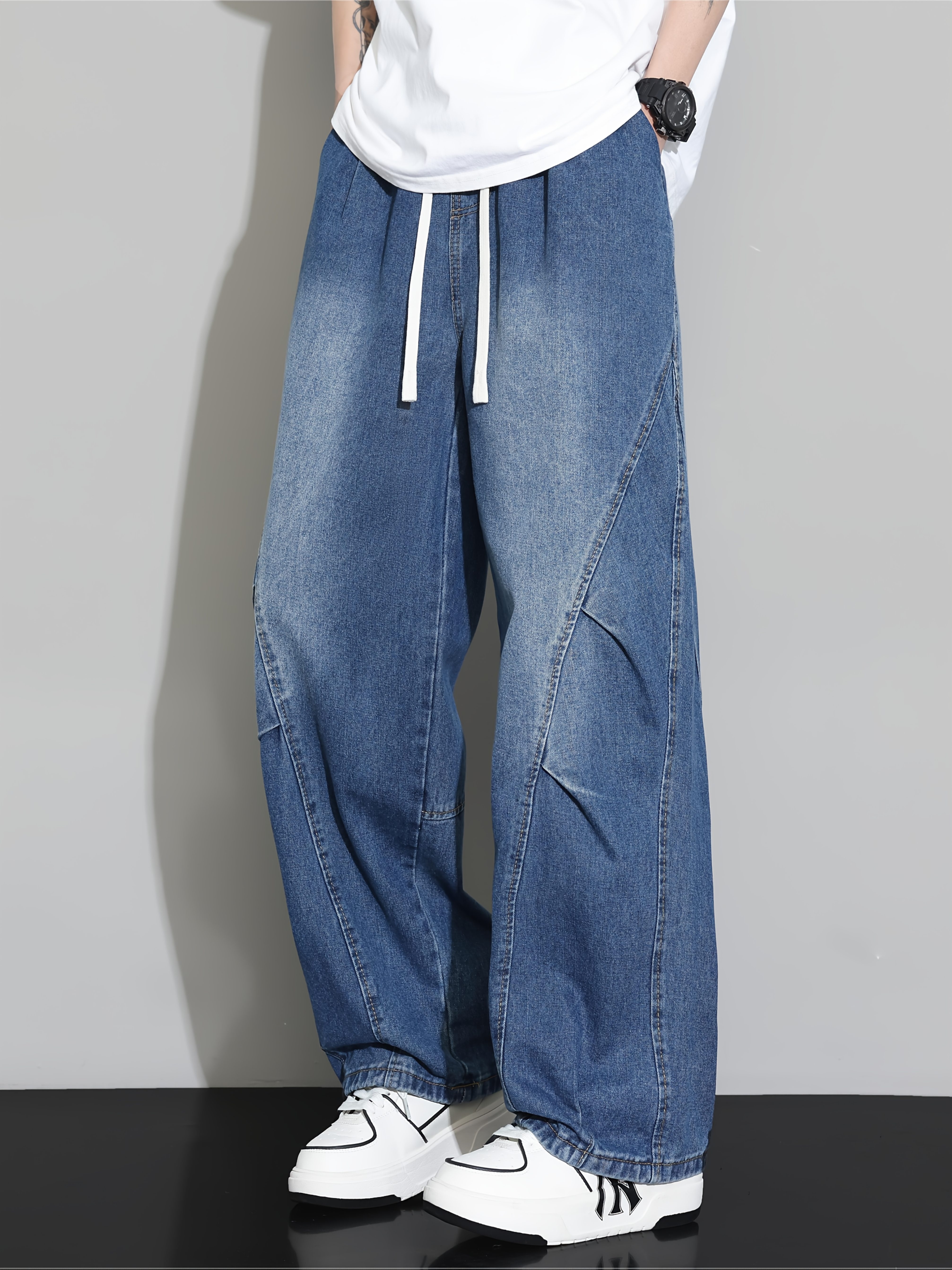*'s High-Waisted Wide-Leg Jeans Oversized Streetwear Hip-Hop Skate Pants  with Adjustable Drawstring Waist Fit Drapey Denim for Cas