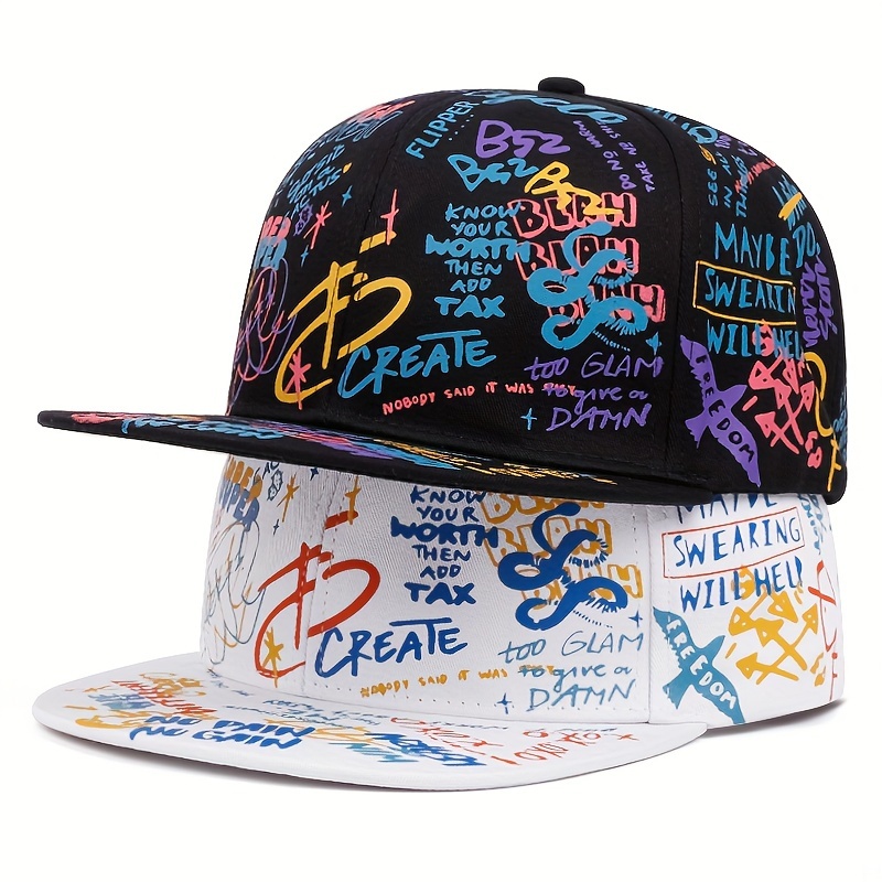 

Colorful Graffiti-style Snapback Hat, Adjustable Flat Brim Hat, Women's Outdoor Sun Protection Baseball Cap, Trendy Street Wear Accessory