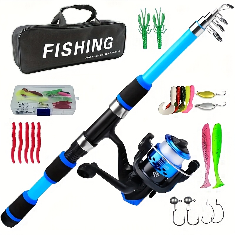 portable retractable fishing rod with rotating   hook travel rod case full set of rod cases and bait fishing gear set hook storage bag fishing kit pre spooling spool set for soft t tail lures   in suitcase