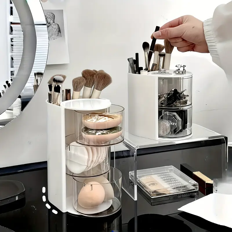1 layer rotating makeup organizer white pink cosmetic storage box with drawers ideal for powder eyeshadow makeup s sleek desktop organizer for home decor vanity display makeup desk drawer organizer for home storage Product details 2