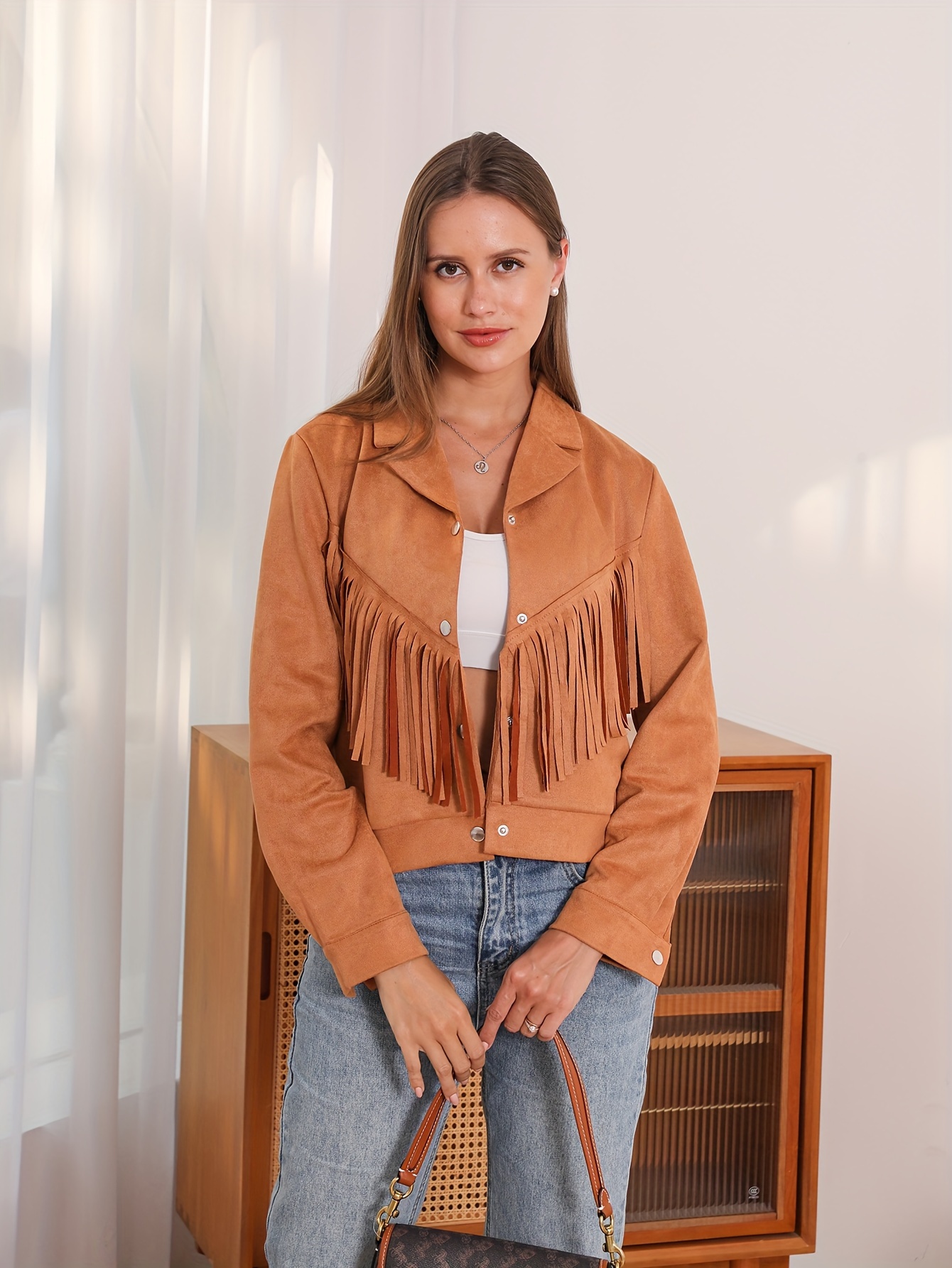 Leather Jacket Jacke Mit Fransen Beige Western Wildlederjacke