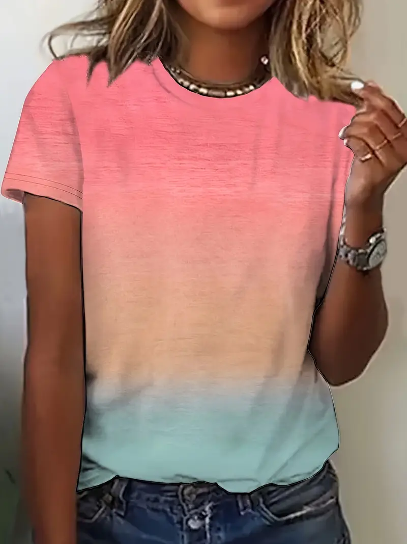 2025 spring summer new random print round neck loose casual womens top comfortable and stylish for casual attire home use summer fashion geometric pattern machine washable breathable fabric short sleeve tee printed blouse adults summer wardrobe Product details 1