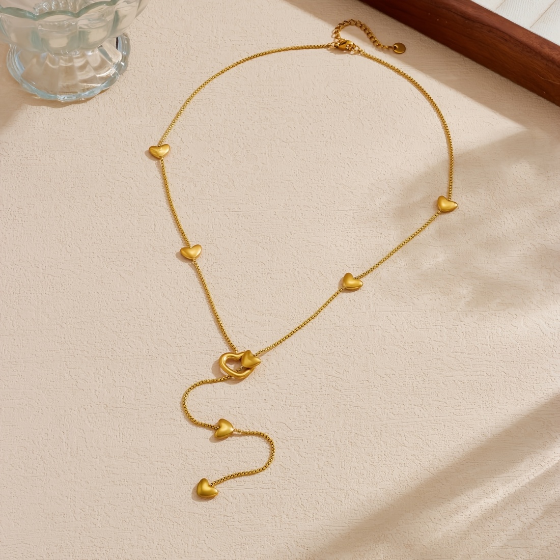 Women's Golden Multi Heart-Shaped Pendant Adjustable Y-Shaped Necklace