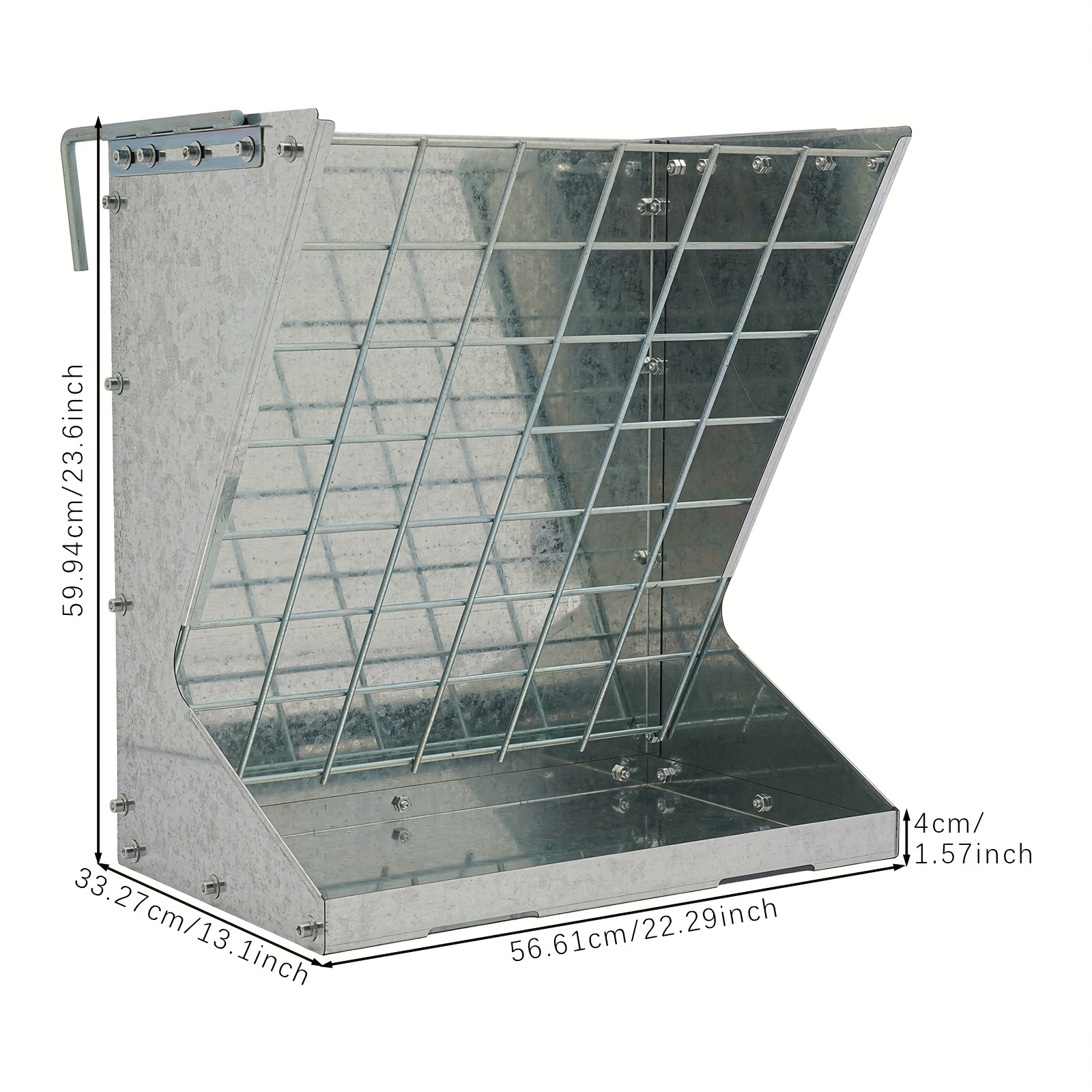 TEMU Large Hay Rack For Sheep And Goats 2in 1 Hay & Grain/ Salt Feeder Hanging Feeder Sheep With Food Saving Grid And Adjustable Hooks For Hutch And