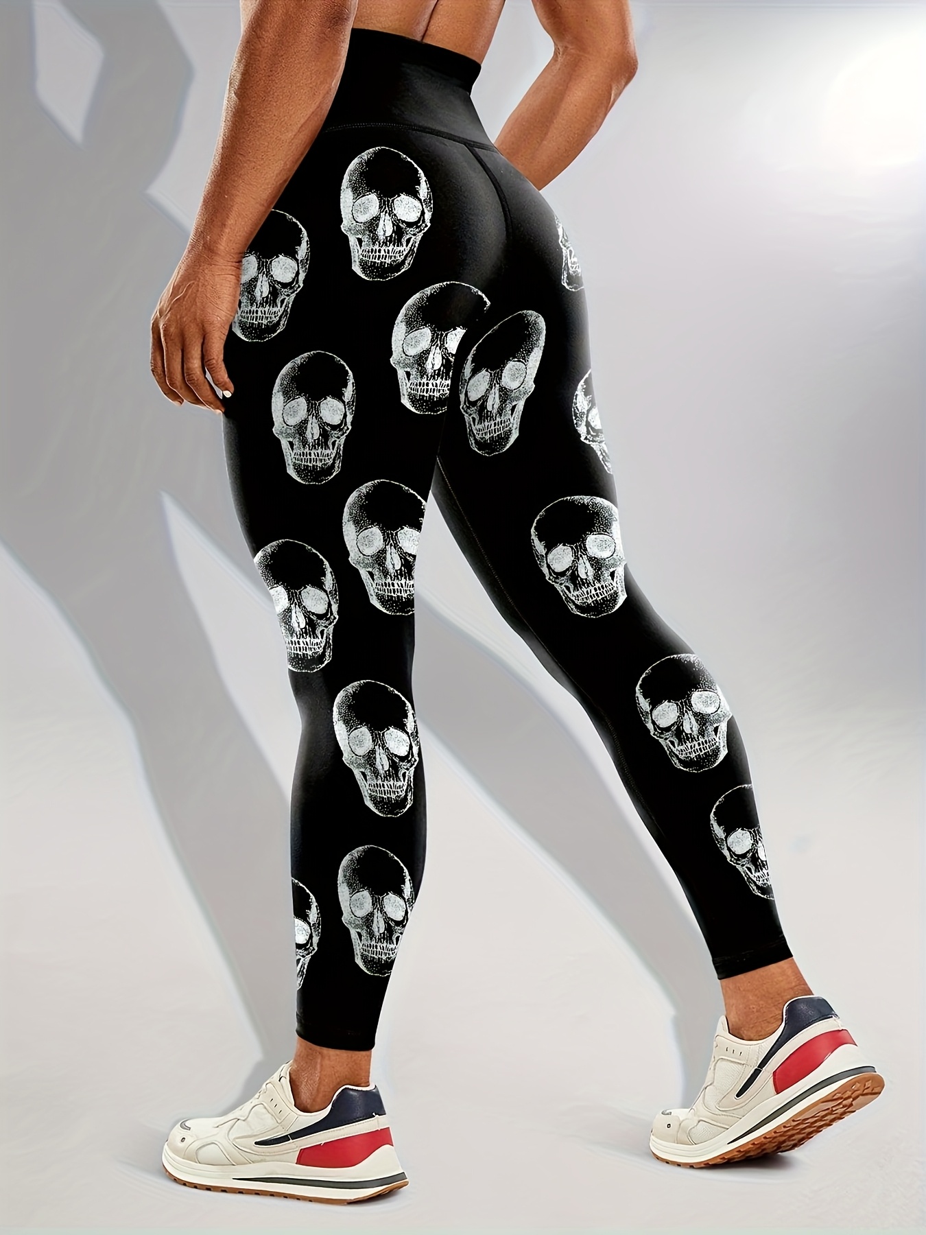 Halloween Fluorescent Skeleton Hands Printed Leggings, High Waist Workout  Running Sports Tight Pants, Women's Activewear *aval for