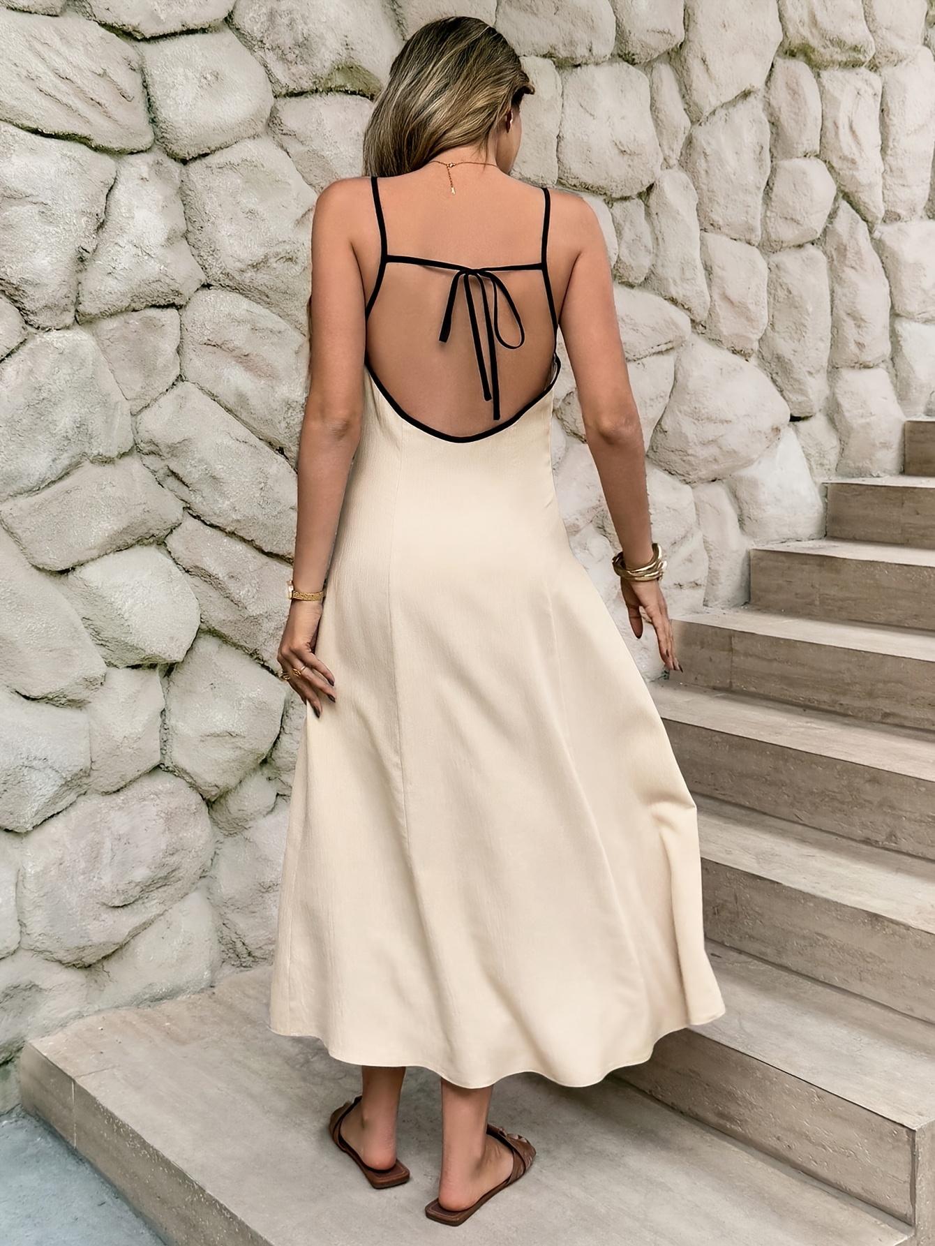 womens elegant strapless shoulder backless dress solid color