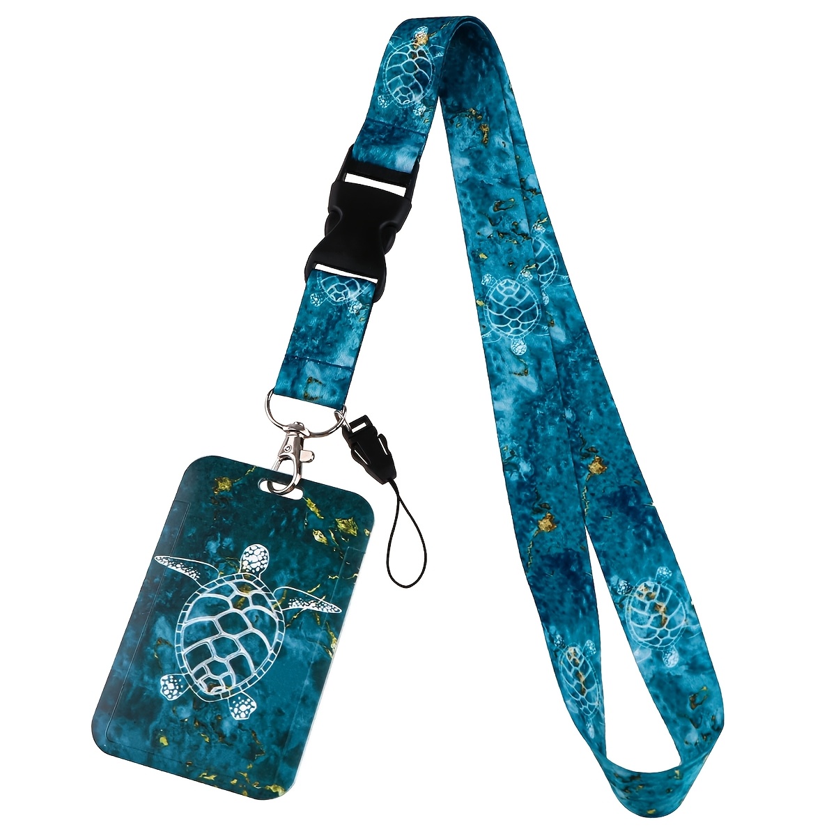 Image of Yiflin 1pc Sea Turtle Polyester Lanyard With Id Card Holder, Cute Neck Phone Strap, Credit Card & Pass Holder, Teacher & Staff Accessories, Great Gift For Women - English Text