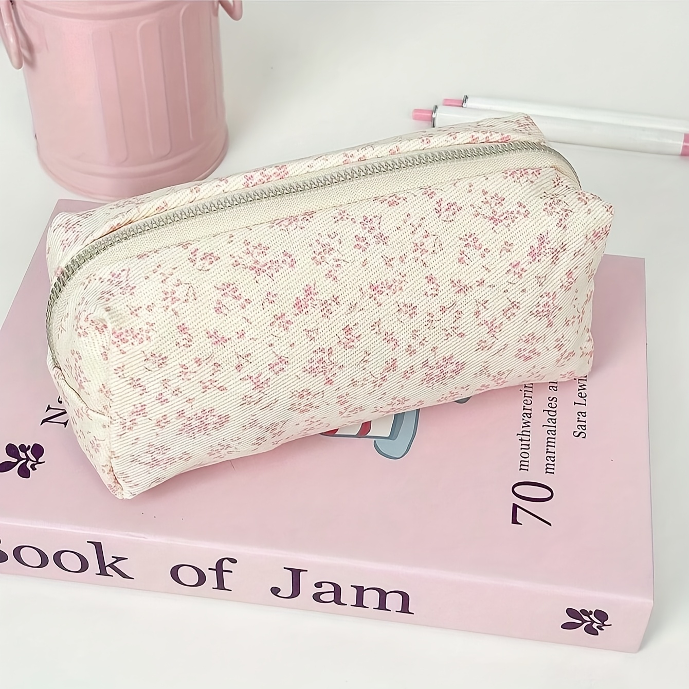 item picture 1pc of a small fresh violet floral print pencil case stylish and chic for students   organizing desktop stationery resembling natural linen   suitable as a makeup bag ideal for back to school