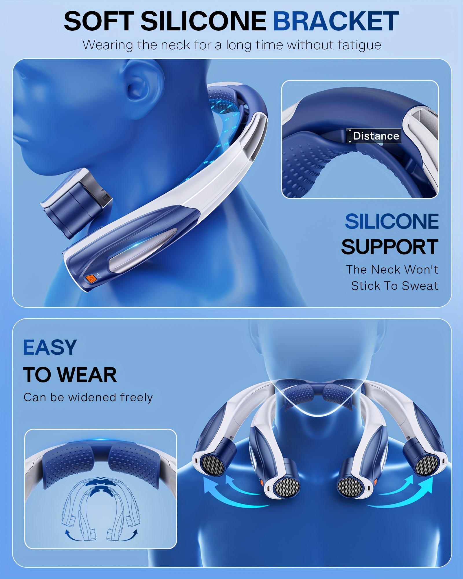 Ultra-Long Battery Life: 6-20 Hours, Dual Wind Speeds, Super Quiet Brushless Motor, 3000mAh*2, Durable USB Charging, Soft Silicone Neck Strap, Ideal for Work, Travel, Sports, and Outdoor Activities, Outdoor Sports Fan|Ergonomic Neckband Fan|Durable