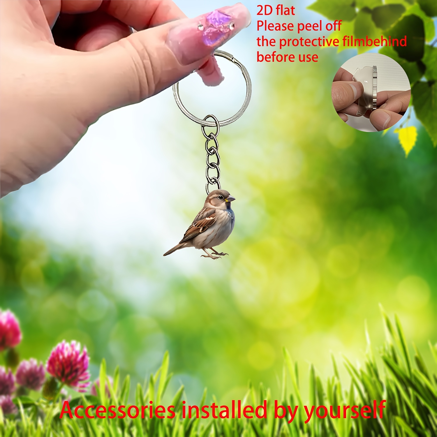 

1pc Acrylic Bird Keychain Charm - Cartoon-themed Decorative Pendant, Ideal Gift For , Home & , Birthday & Party Presents, Single Piece With Ring